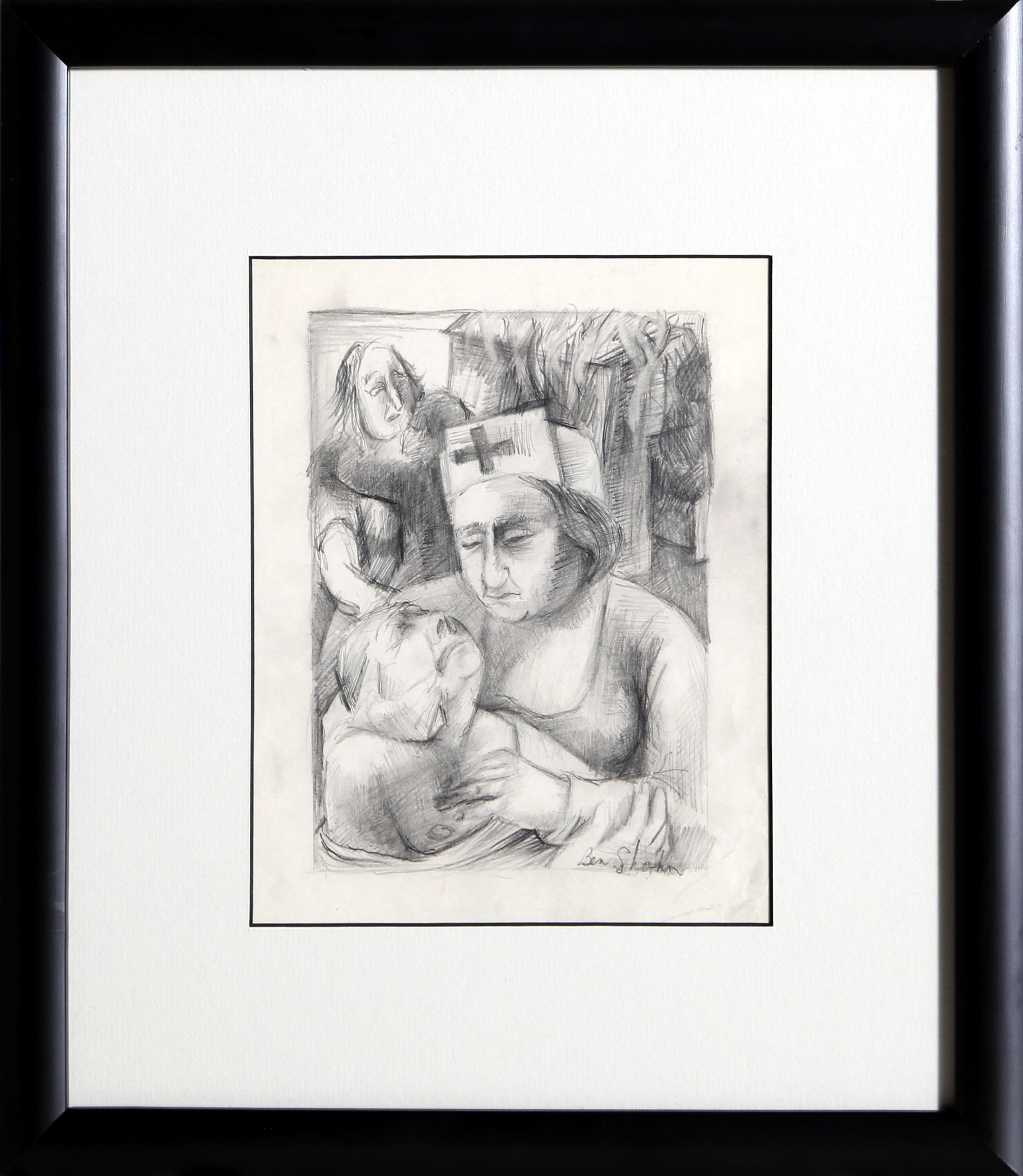 Nurse and Patient, Original Drawing by Ben Shahn