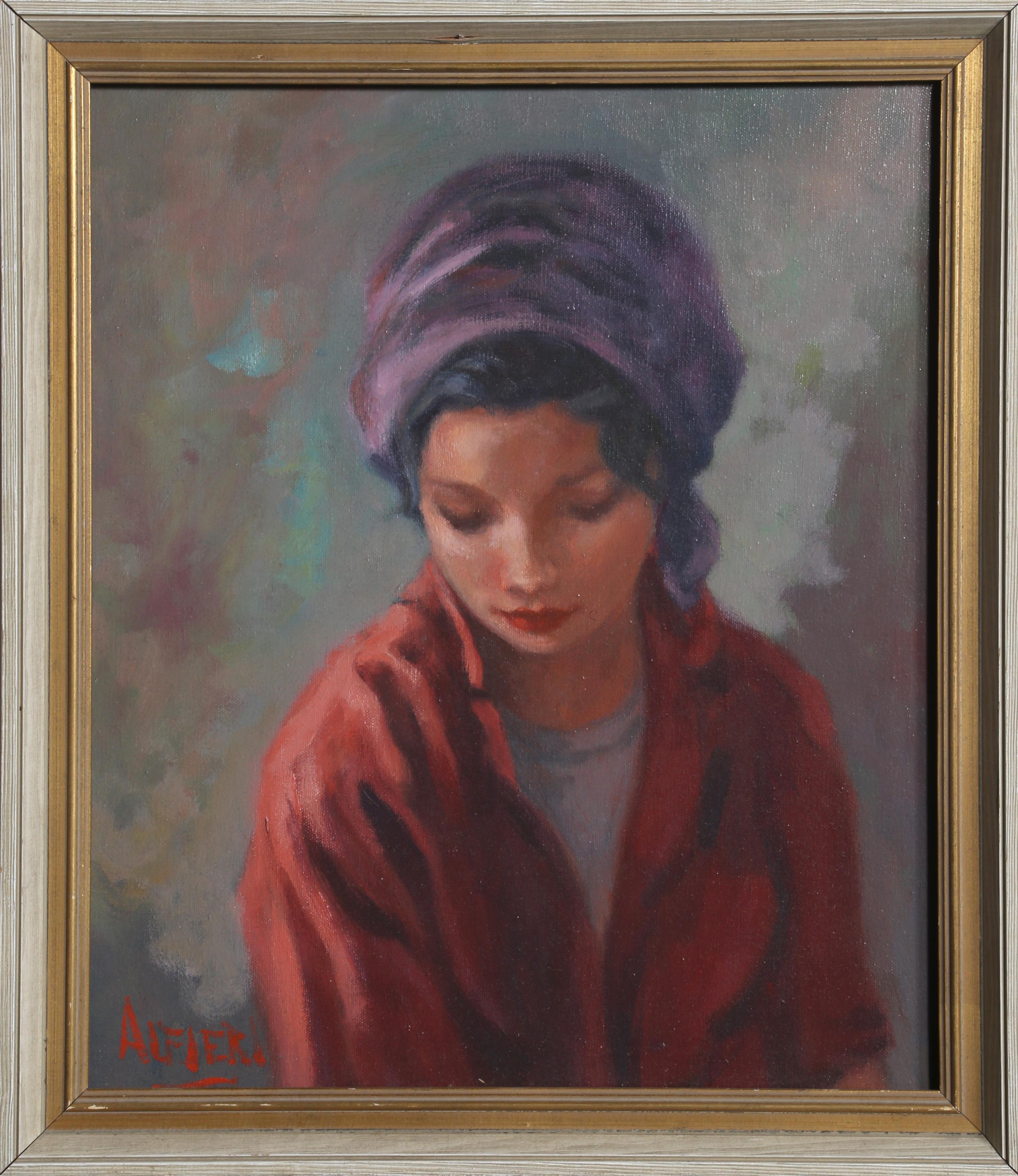 Portrait of a Woman in a Purple Head Scarf