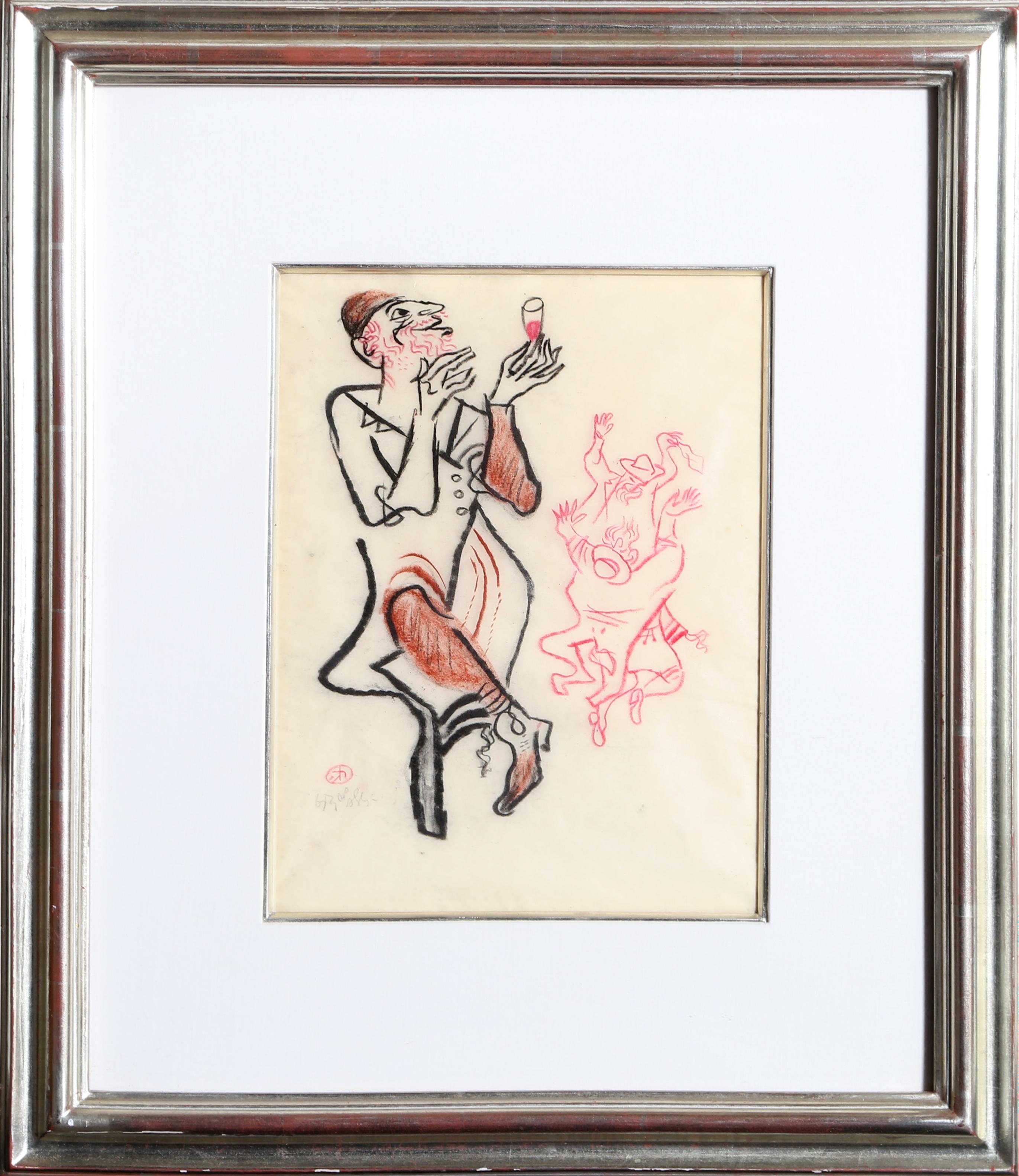 A Man and his Wine, Wax Crayon Drawing by William Gropper