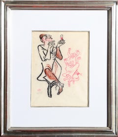 Un hombre y su vino, dibujo ilustrativo a lápiz de cera de William Gropper