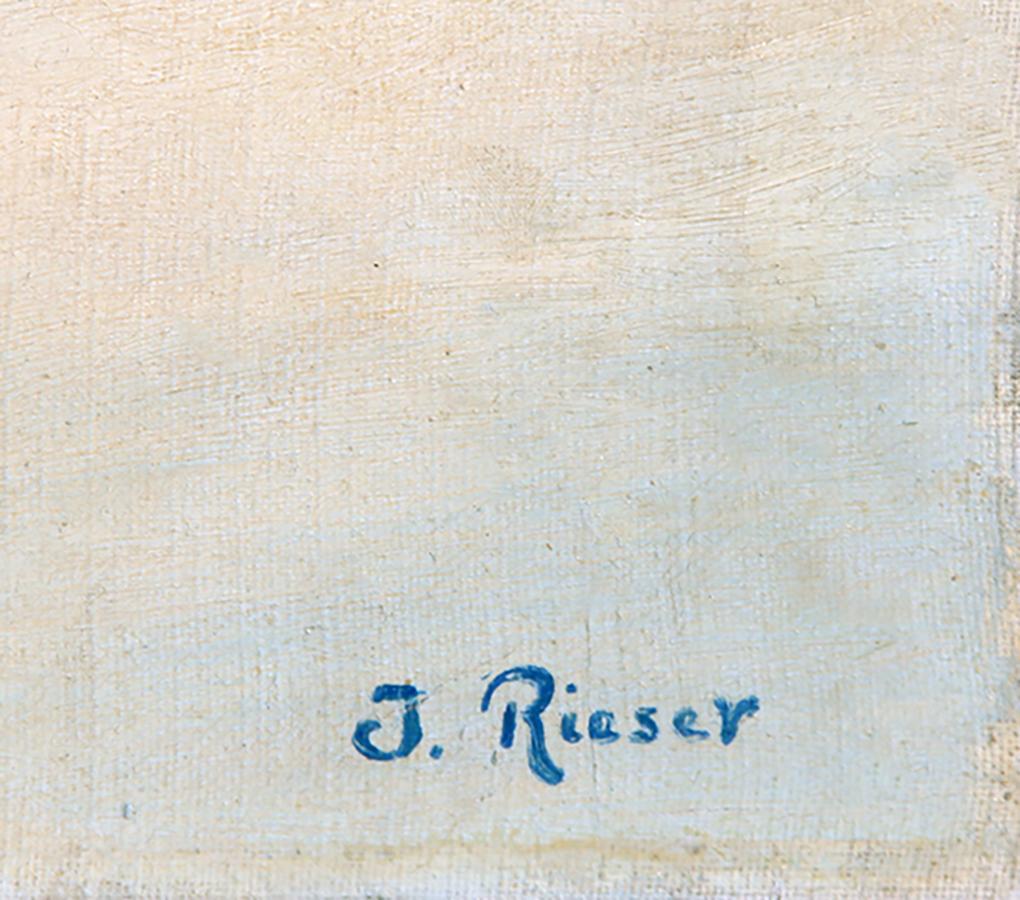 Paesaggio montano innevato, dipinto a olio impressionista di J. Rieser in vendita 1