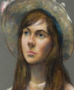 Portrait of a Young Woman, Realist Pastel Drawing by Thomas Strickland