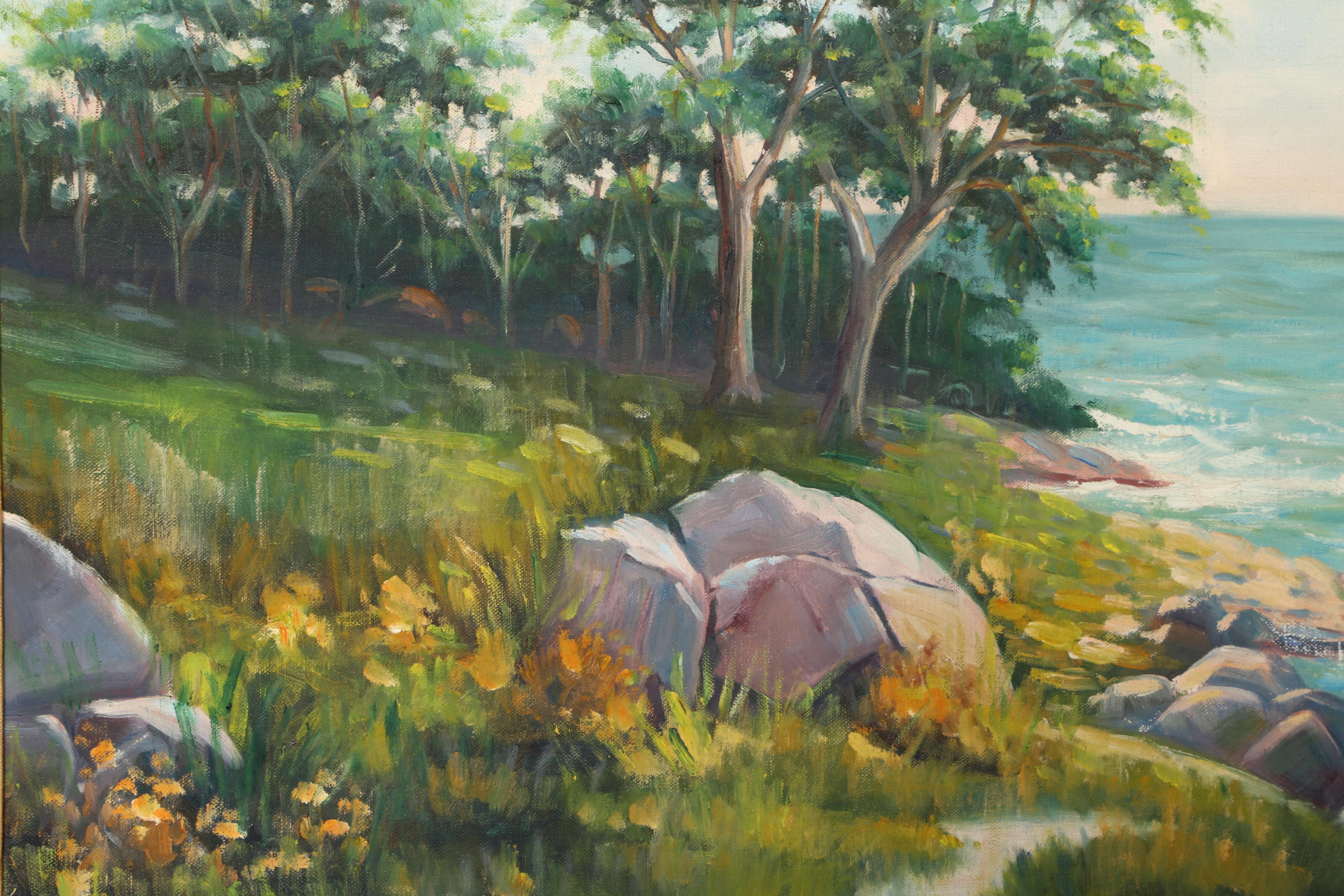 Rocky Shoreline, Landschaft, Ölgemälde von Abraham Rosenthal  im Angebot 1