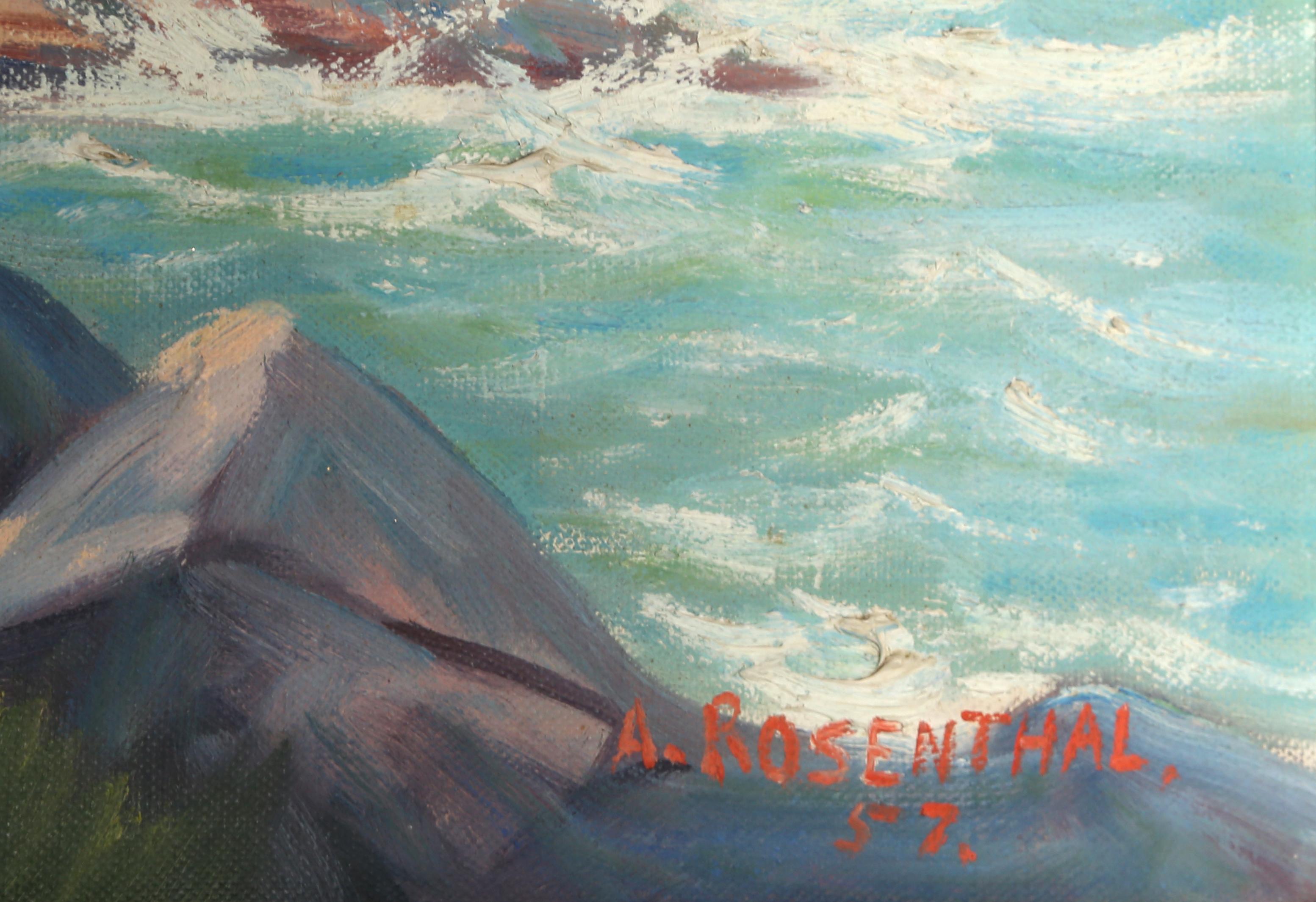 Rocky Shoreline, Landschaft, Ölgemälde von Abraham Rosenthal  im Angebot 3