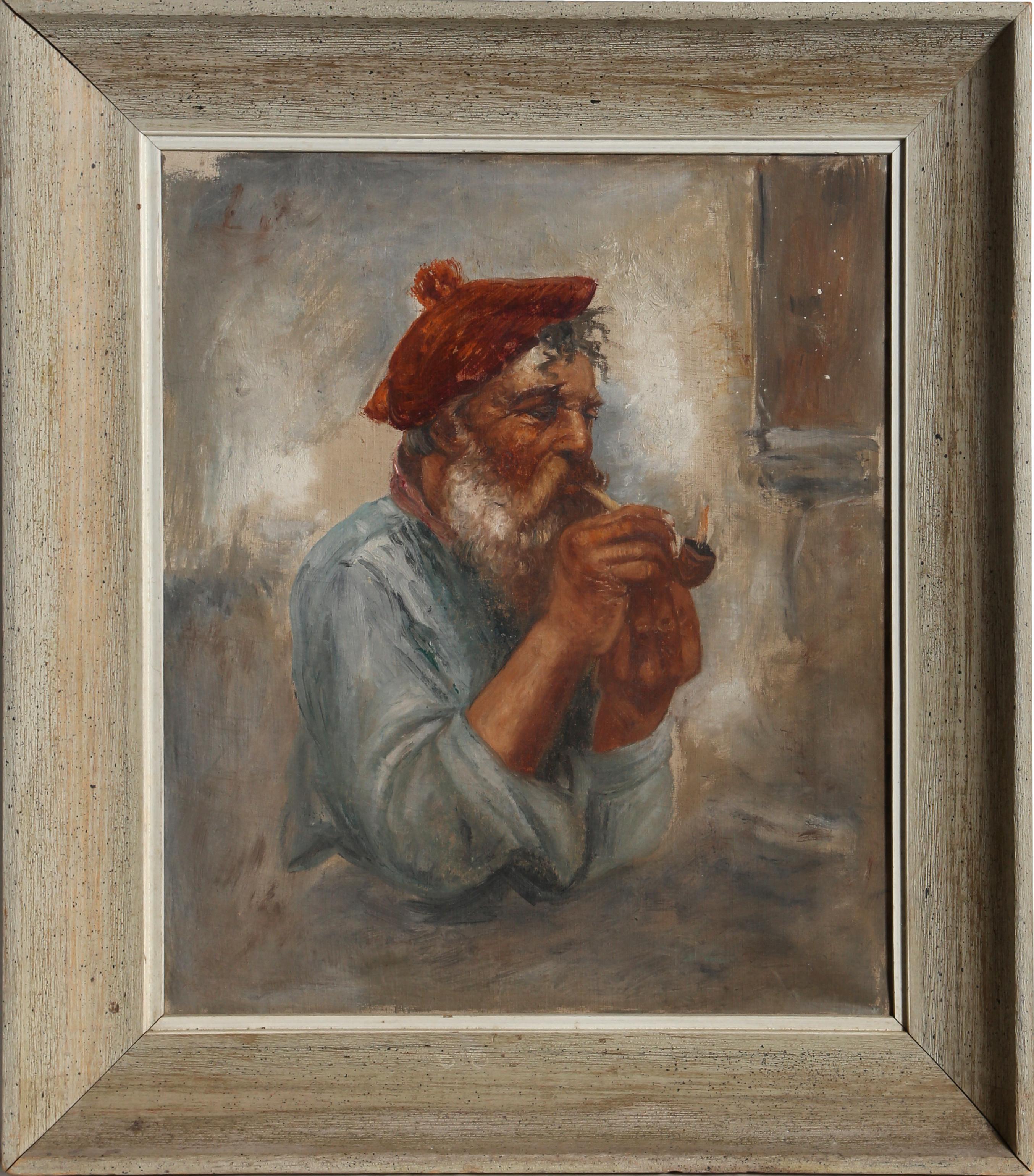 Peintre avec une pipe, huile sur toile de Gaetano Esposito