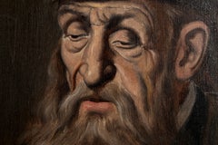 Rabbi with a Fur Hat, Realist Oil Painting by Jeno Gussich