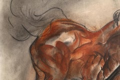 Wild Horse, Framed Ink and Pastel Equestrian Drawing