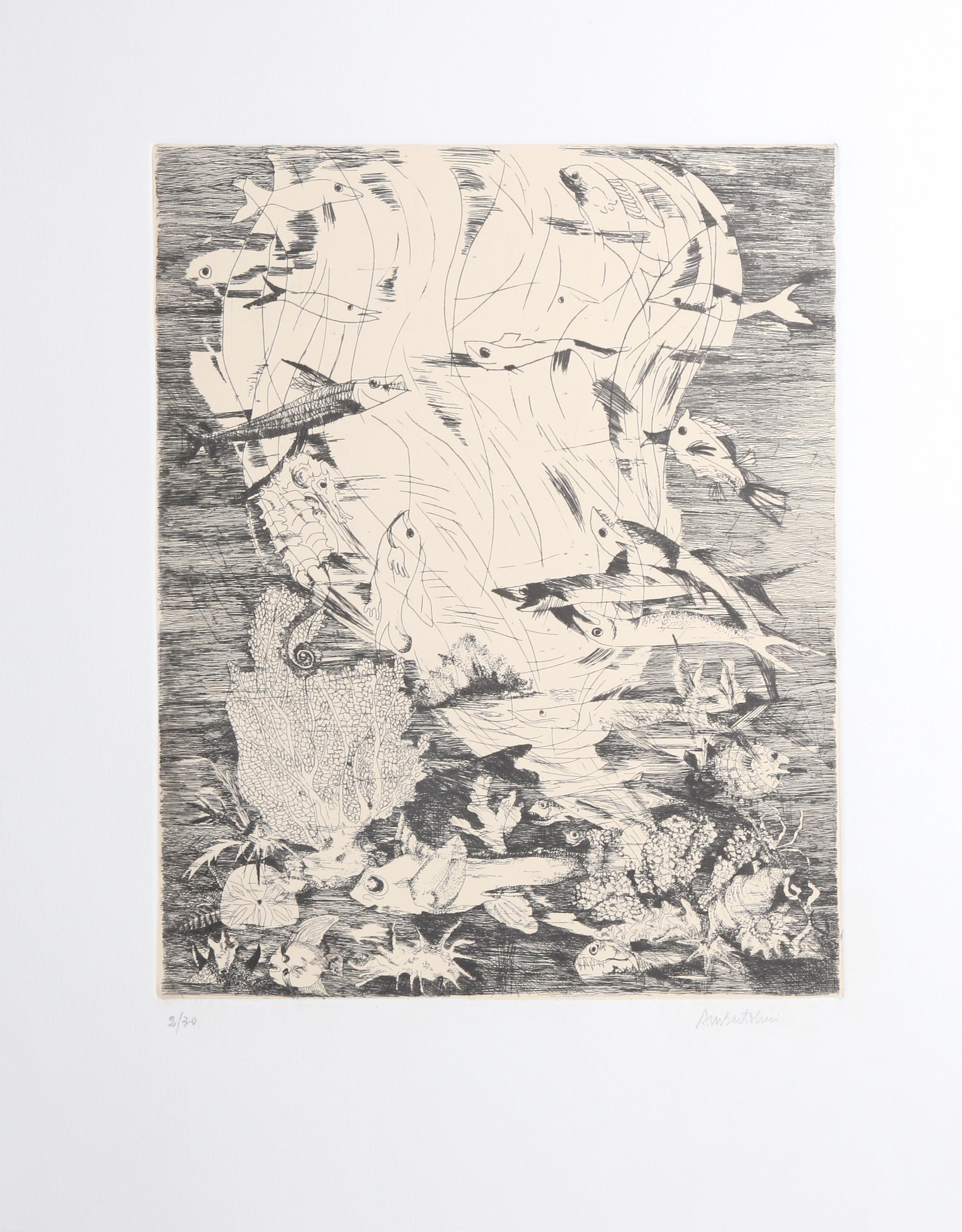 Nel Mare del Non Dormito Sonno, Carpeta surrealista de grabados de Bartolini - Print Moderno de Anna Maria Bartolini