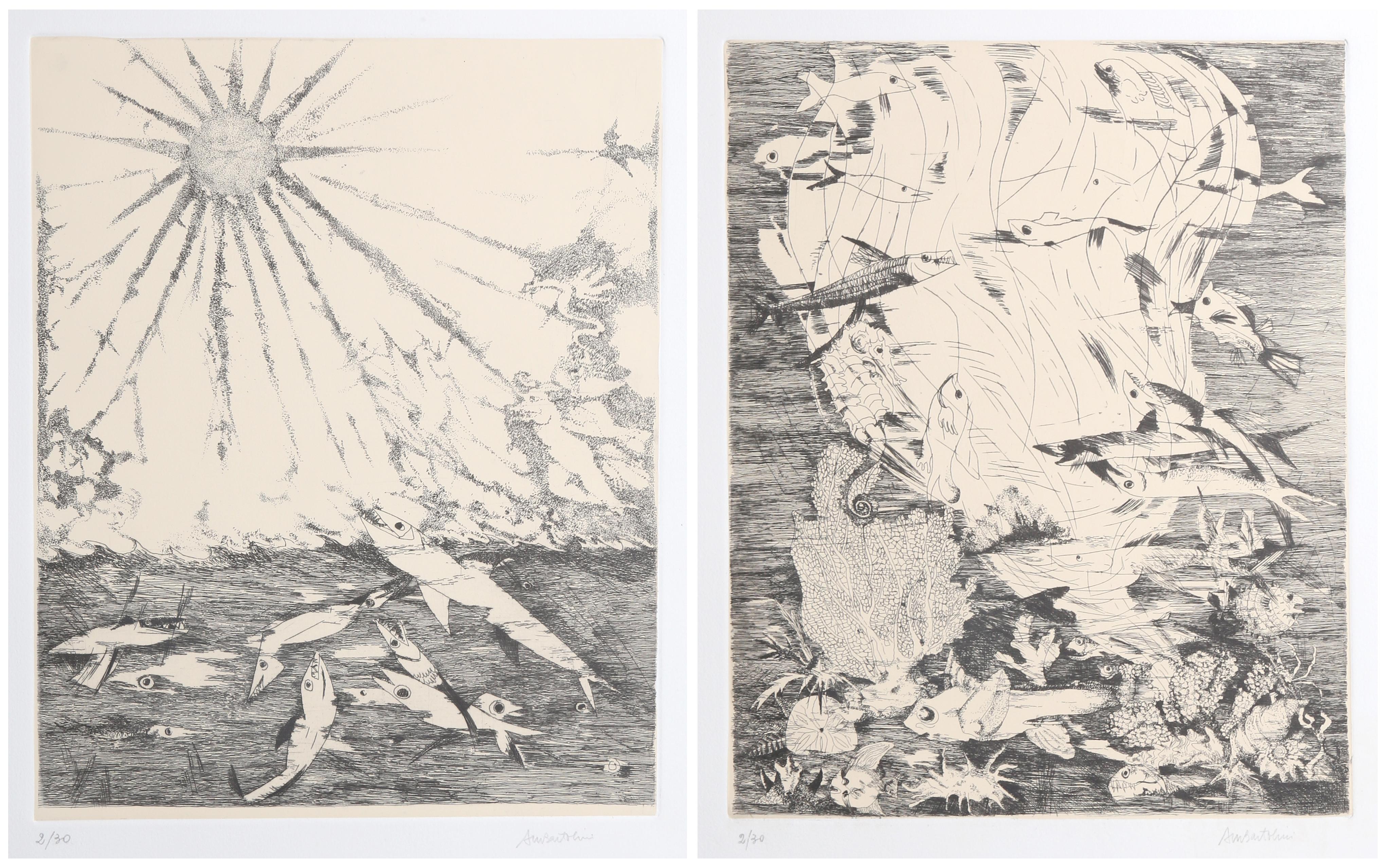 Nel Mare del Non Dormito Sonno, Portfolio of 2 Etchings - Print by Anna Maria Bartolini