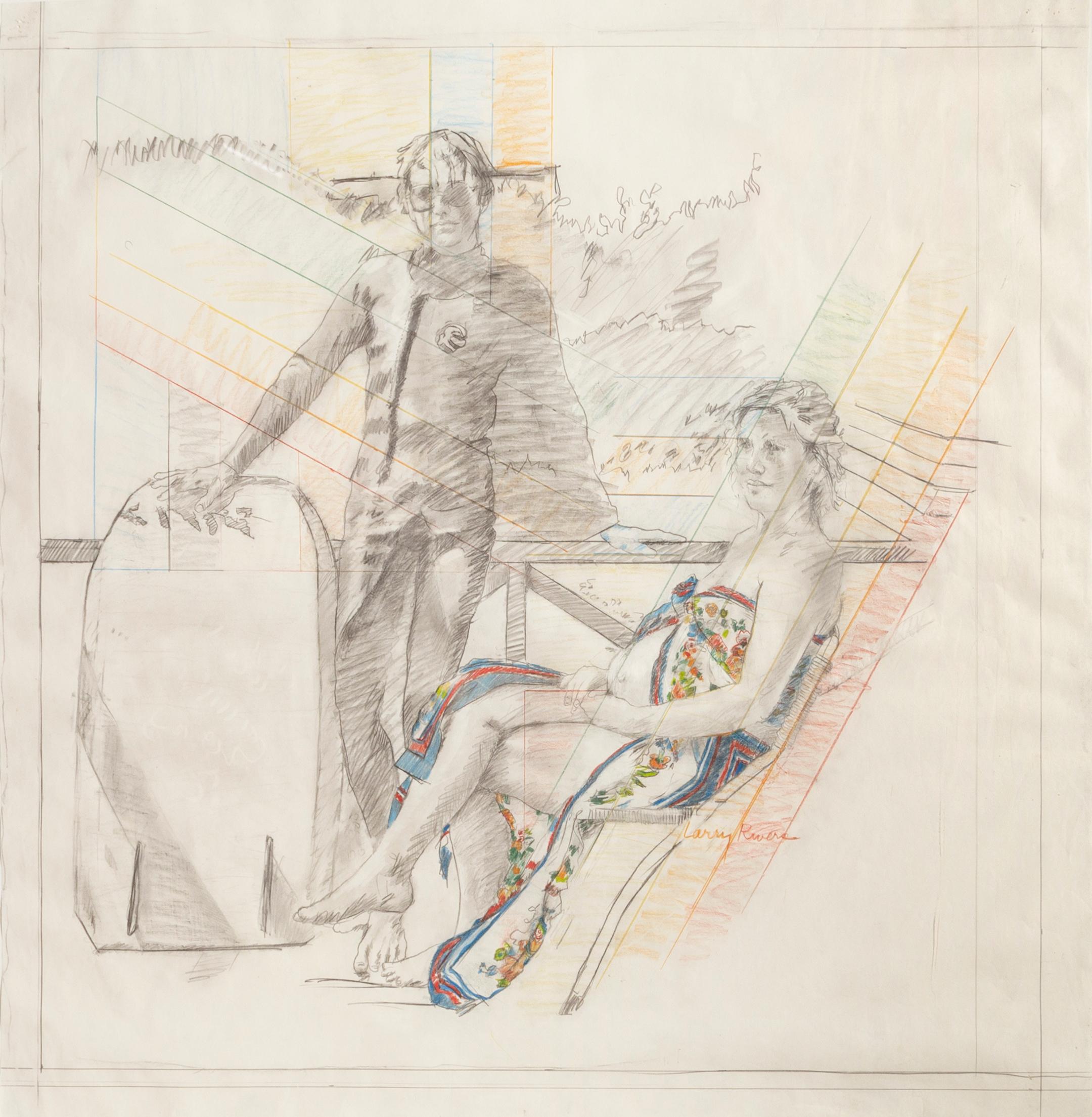Künstler:	Larry Rivers, Amerikaner (1923 - 2002)
Titel:	Sommer-Schwangerschafts-Zeichnung
Jahr:	1977
Medium:	Farbstift und Graphit, signiert 
Papierformat:	36,5 x 35 Zoll
Rahmengröße: 44,5 x 42,5 Zoll