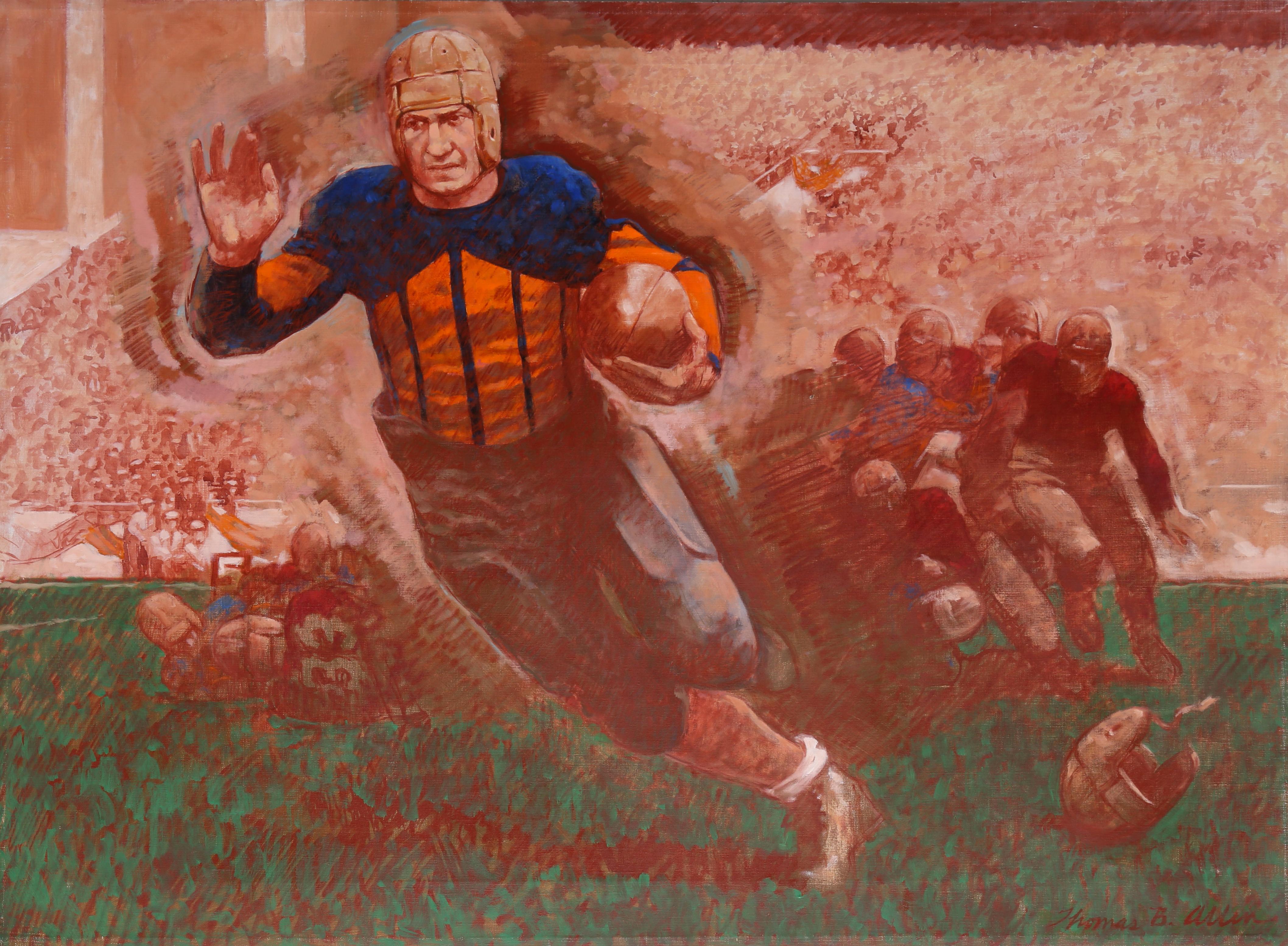 Thomas B. Allen Figurative Painting - Harold “Red” Grange, The Galloping Ghost, Football Painting by Thomas Allen
