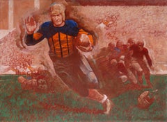 Harold "Red" Grange, el fantasma galopante - Pintura al óleo sobre fútbol de Thomas Allen