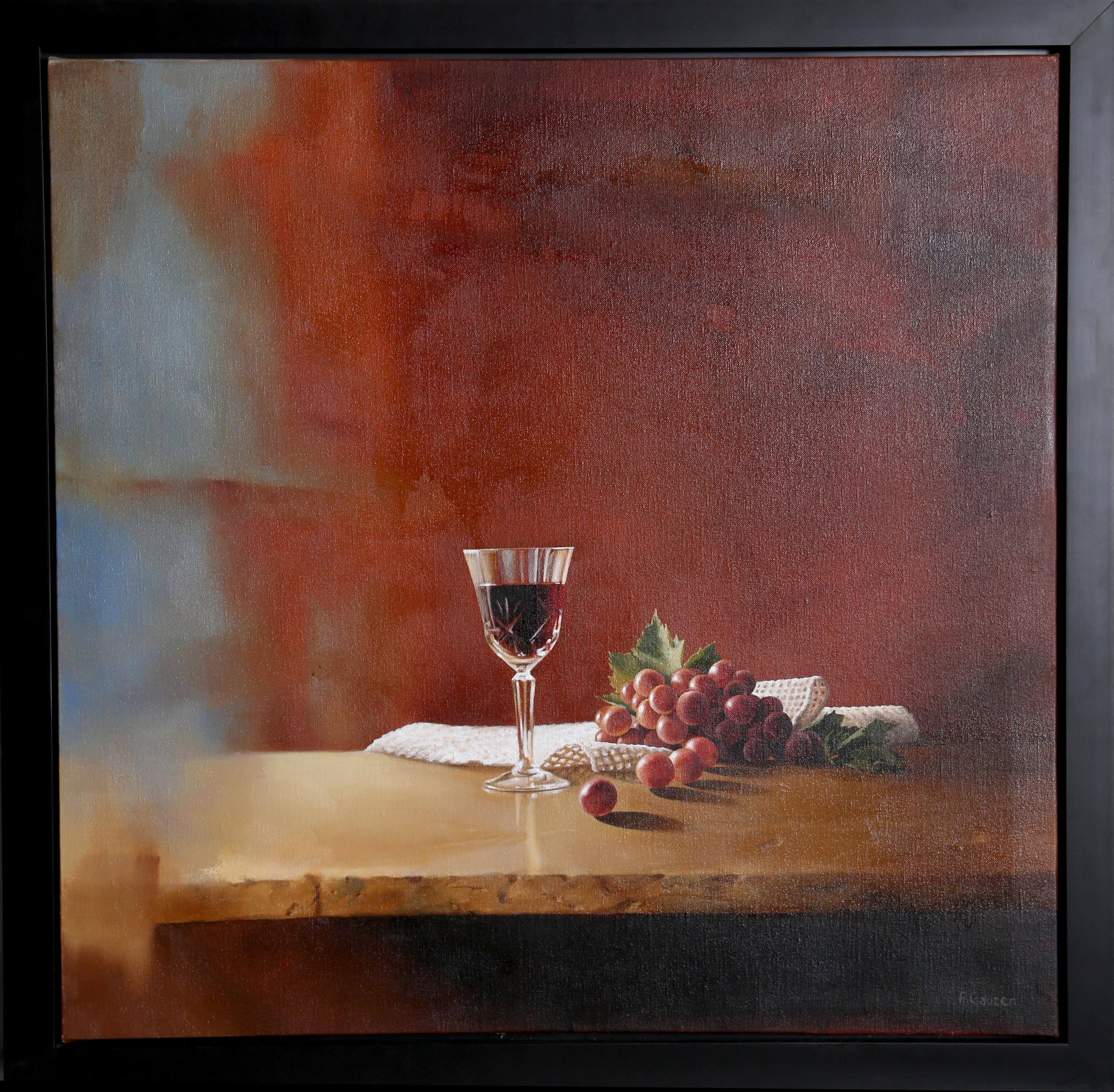 Künstlerin: Alejandra Gauzen, Chilenin (1967 - )
Titel: Stilleben mit Weinglas
Jahr: ca. 2000
Medium: Öl auf Leinwand, signiert v.l.n.r.
Größe: 30,5 x 31 Zoll (77,47 x 78,74 cm)