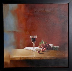 Nature morte au verre de vin, peinture à l'huile photoréaliste d'Alejandra Gauzen