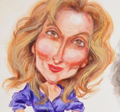 Meryl Streep e Cher, caricatura ad acquerello di Marshall Goodman