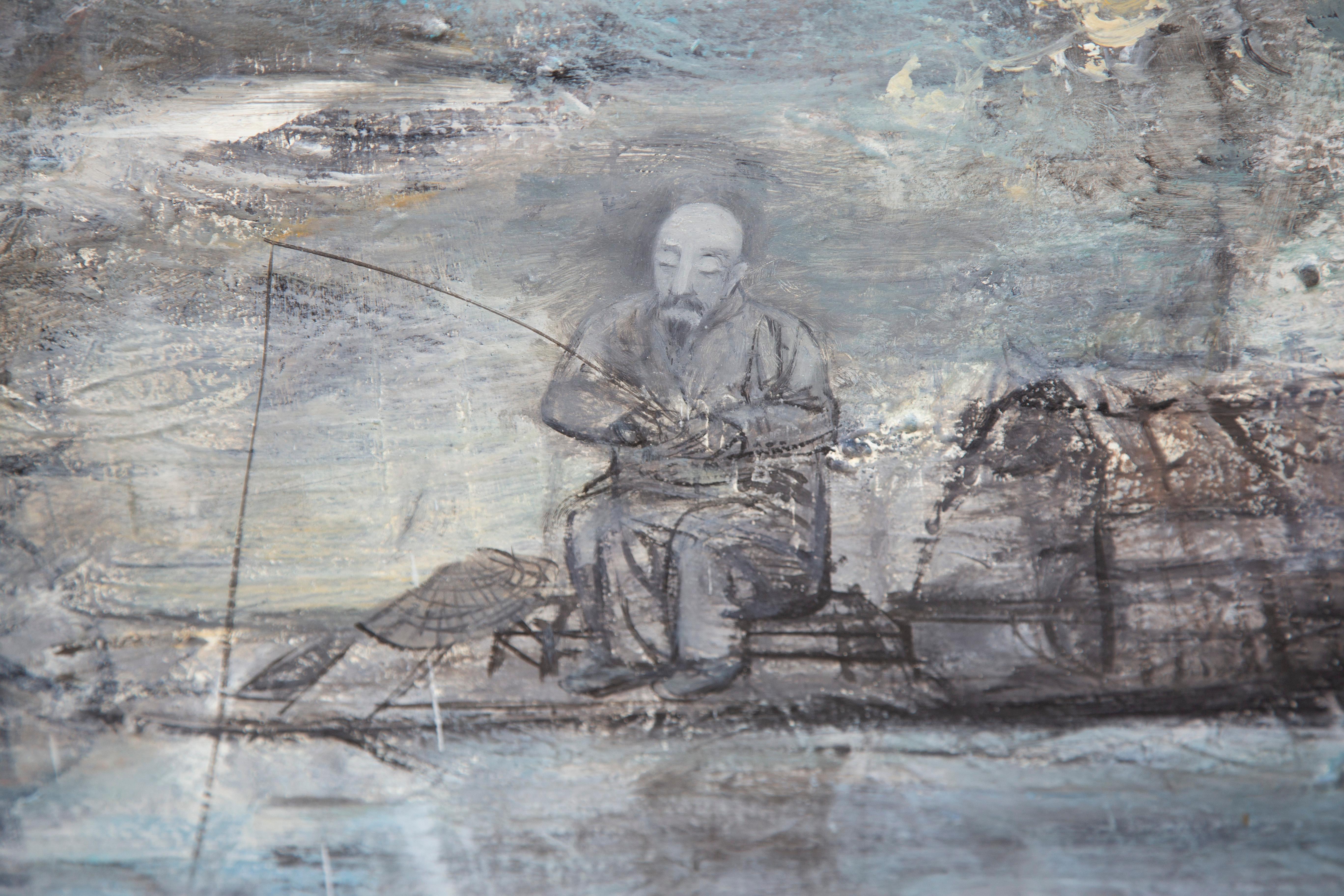 Fisherman on a Boat - Painting by Zuogong Lui