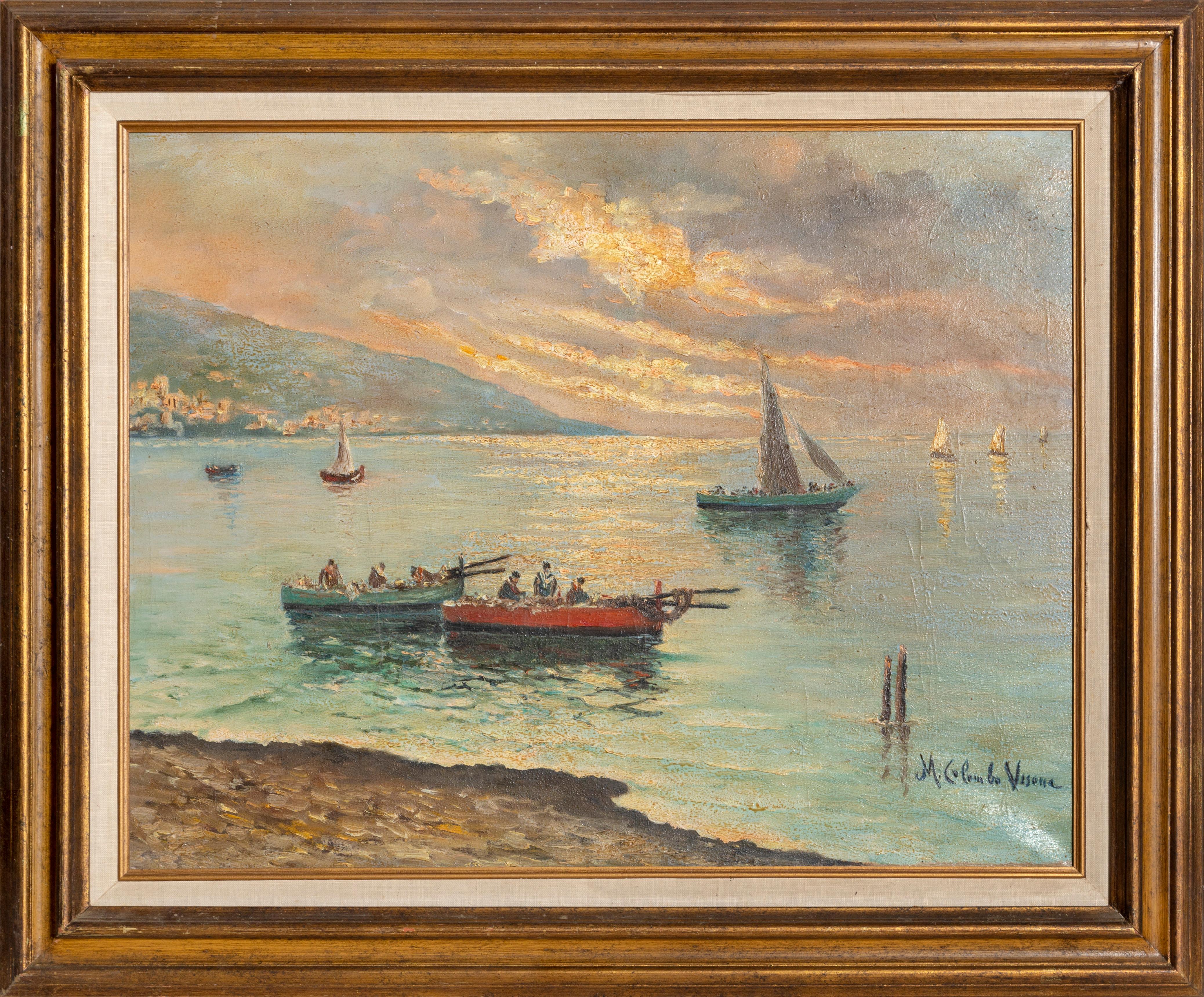 M. Colombo Visena Landscape Painting - At Sea, Impressionist Seascape Oil Painting