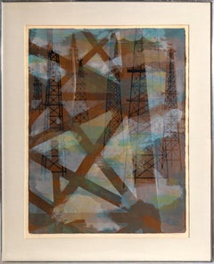 Centinelas del petróleo, serigrafía moderna de Ginger Osgood