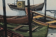 Quiet Marina, Modern Art Aquatint Etching by Hans Behrens