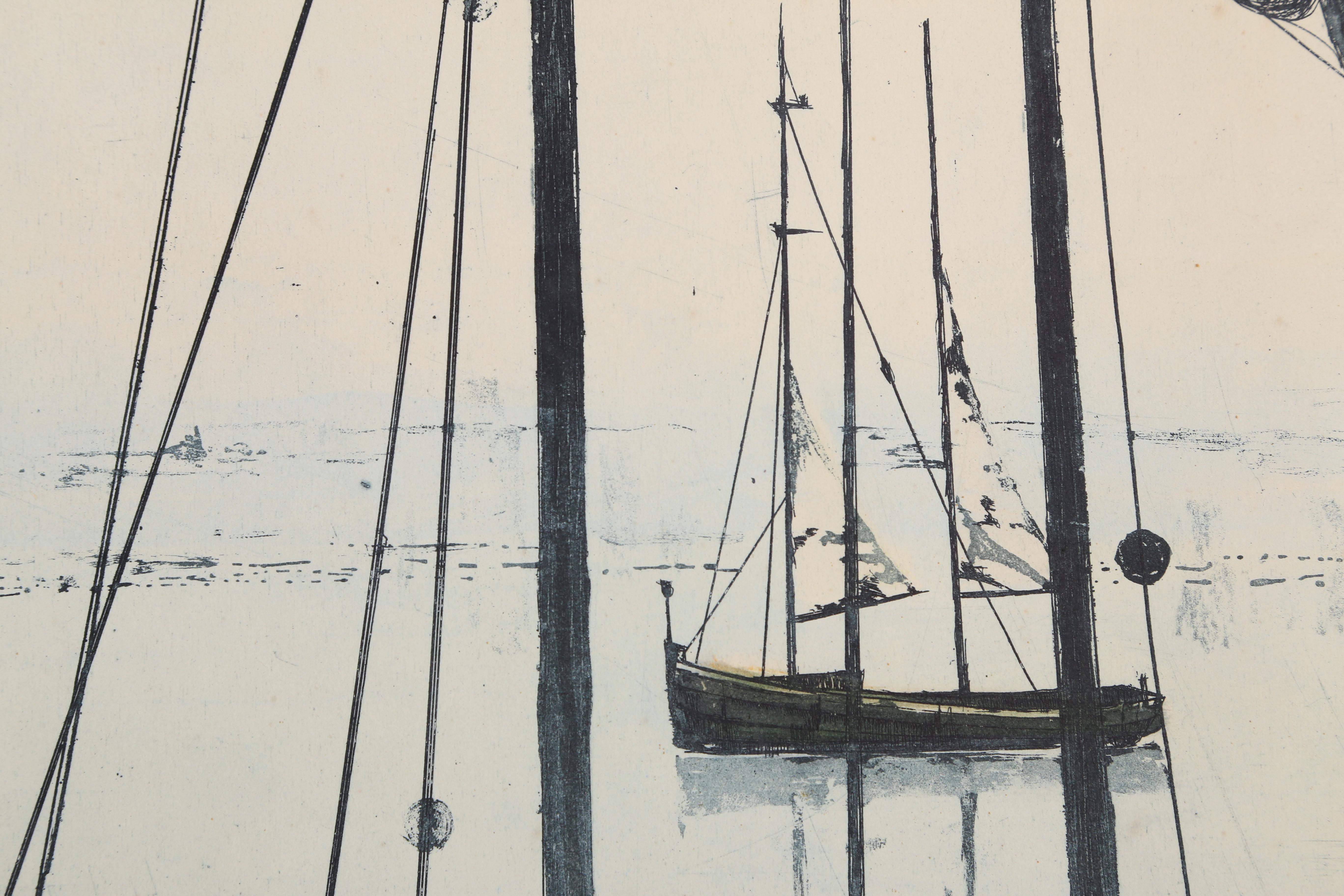 Quiet Marina, Aquatint Etching by Hans Behrens For Sale 2