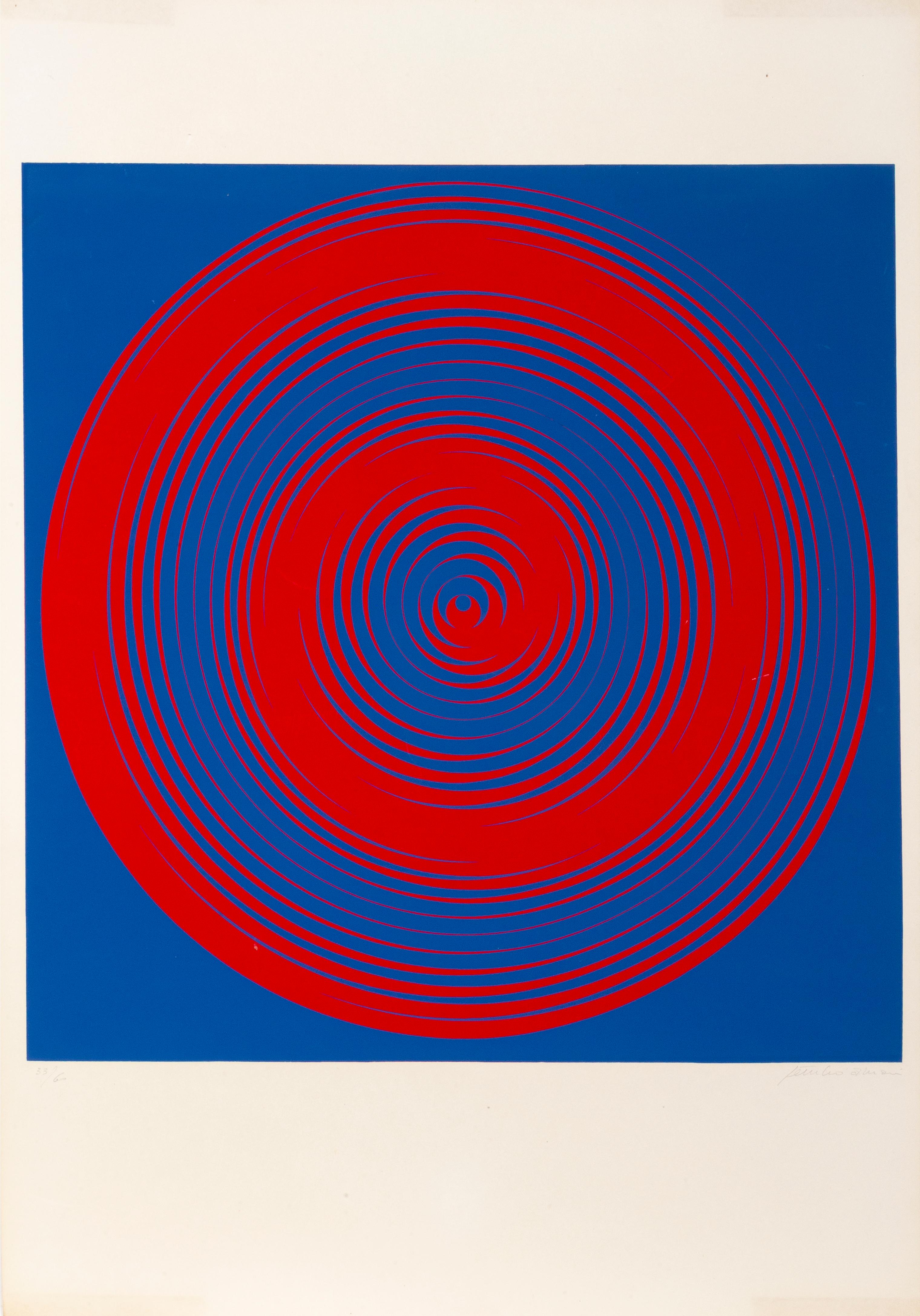 Getulio Alviani Abstract Print - Blue and Red Spirals