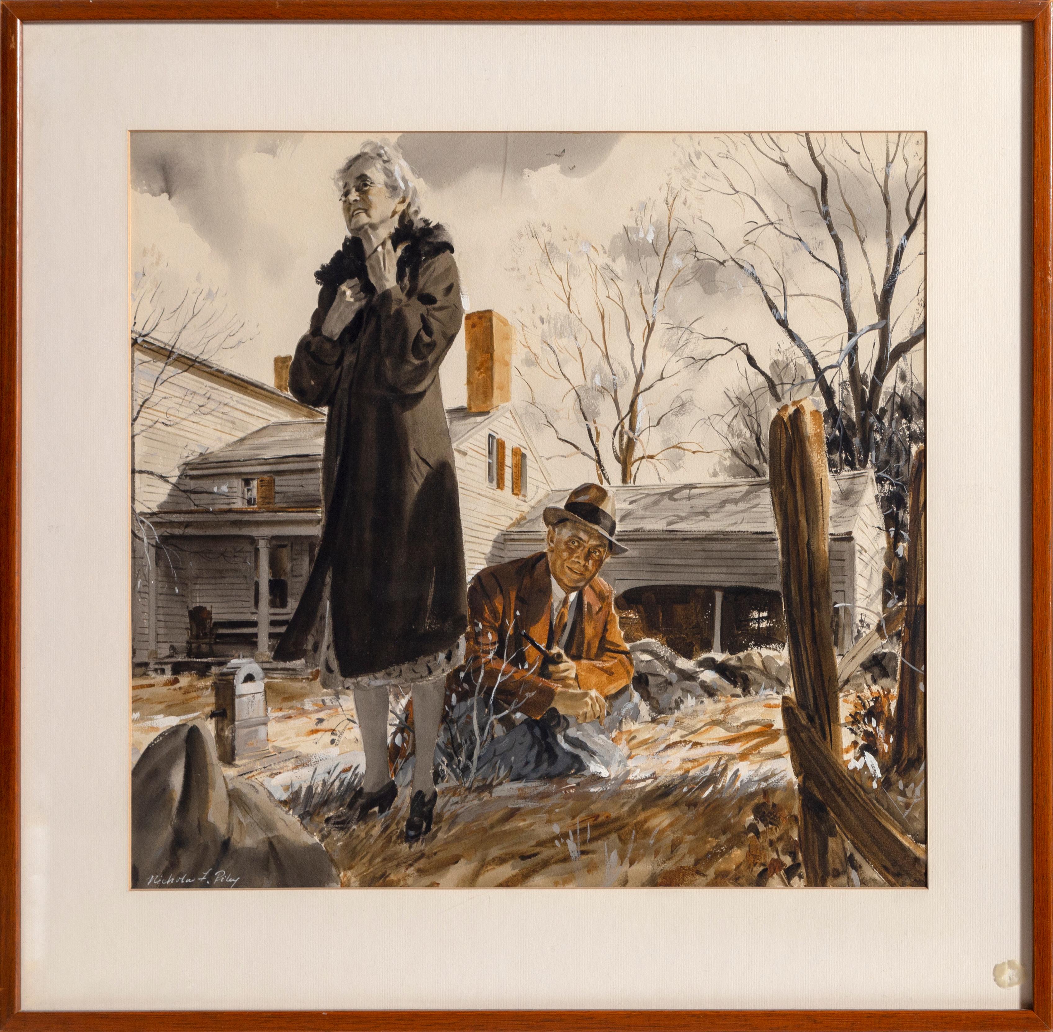 Nicholas Riley Figurative Art – „A Man's Mother, Saturday Evening Post“, Original-Aquarell- Illustration 1940