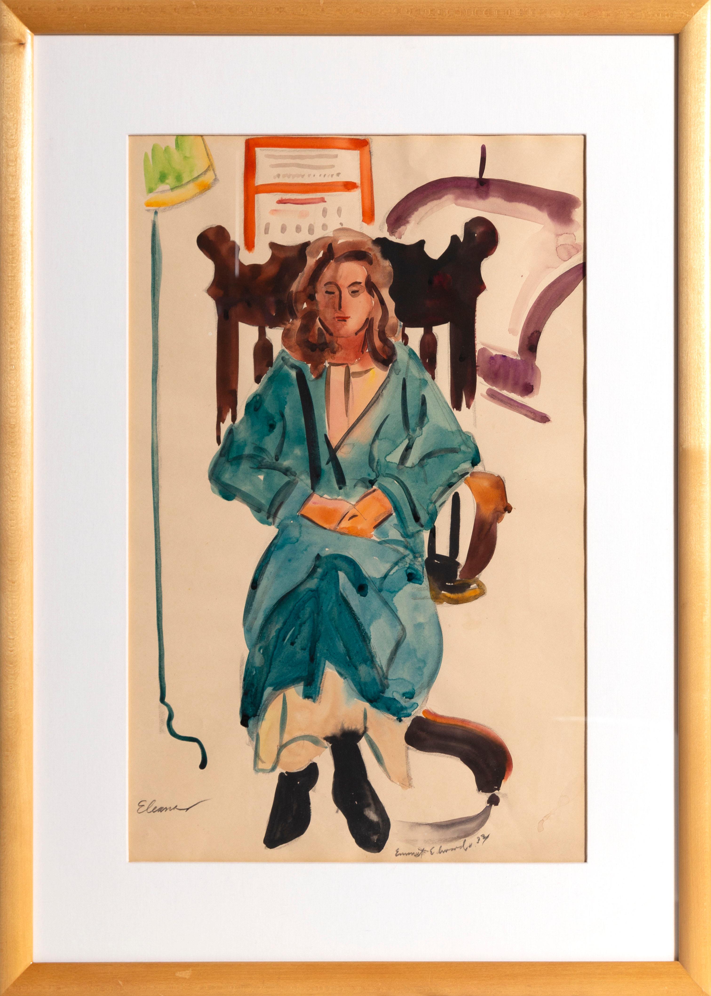 Künstler: Emmet Edwards
Titel: Eleanor
Medium: Aquarell auf Papier, mit Bleistift signiert, datiert und betitelt
Bildgröße: 21 x 14 Zoll
Rahmengröße: 28,5 x 21,5 Zoll