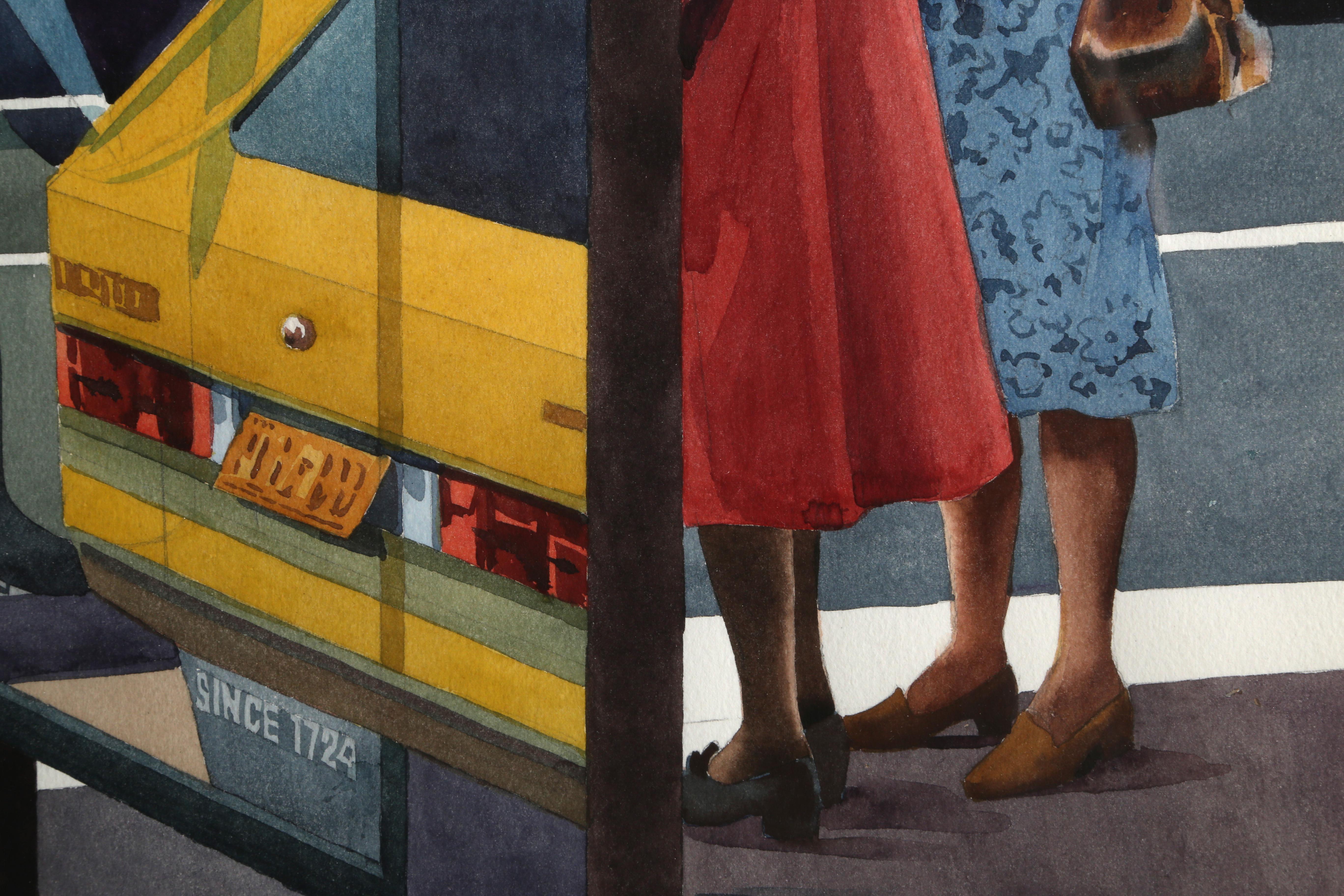 Bus Stop, New York City - Réalisme américain Art par Don David