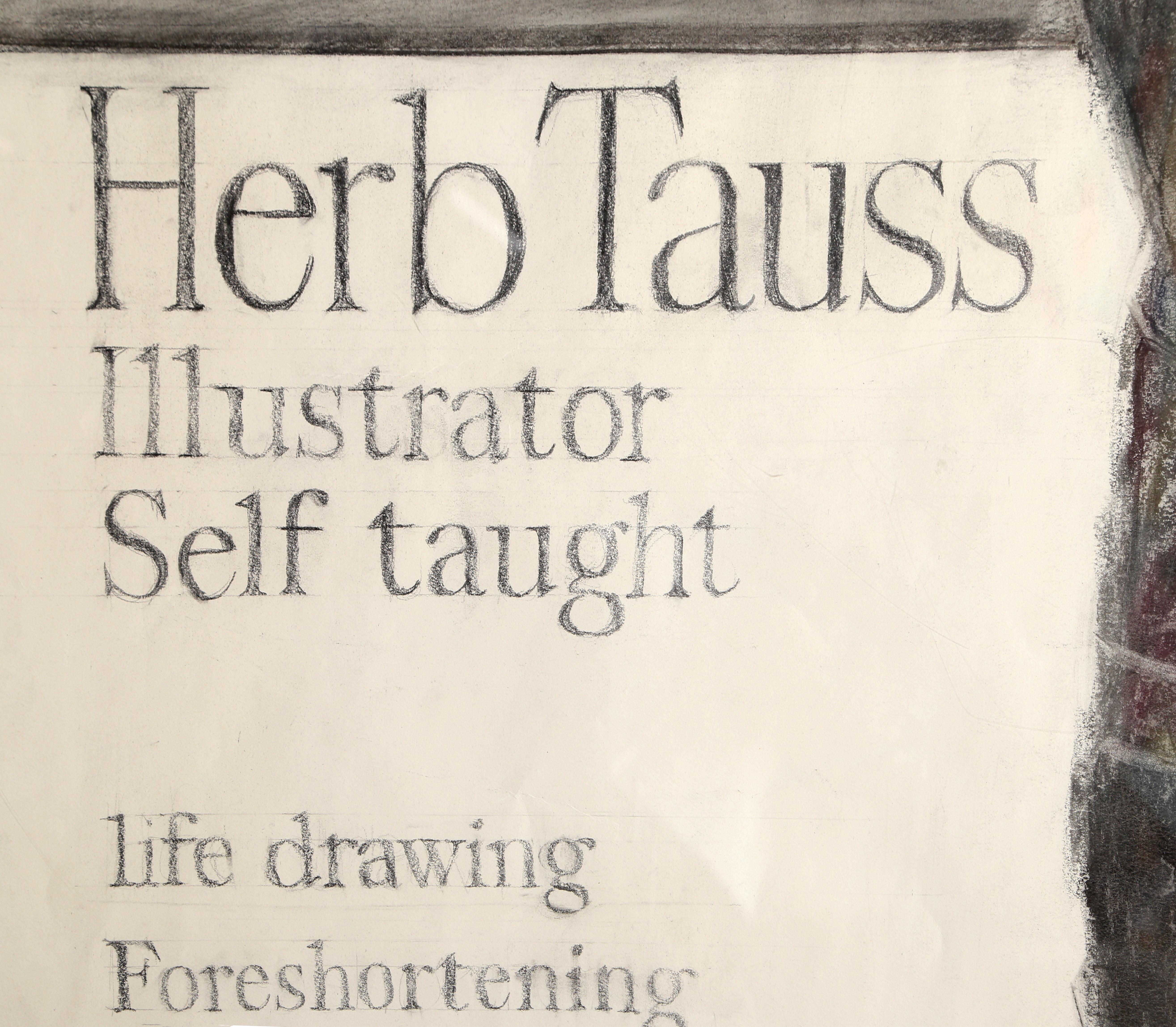 Portrait of Herb Tauss, Charcoal Drawing on Archival Paper by Byron Goto For Sale 1