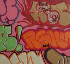 Descansa en paz, Composición de graffiti acrílico y pintura en spray sobre lienzo