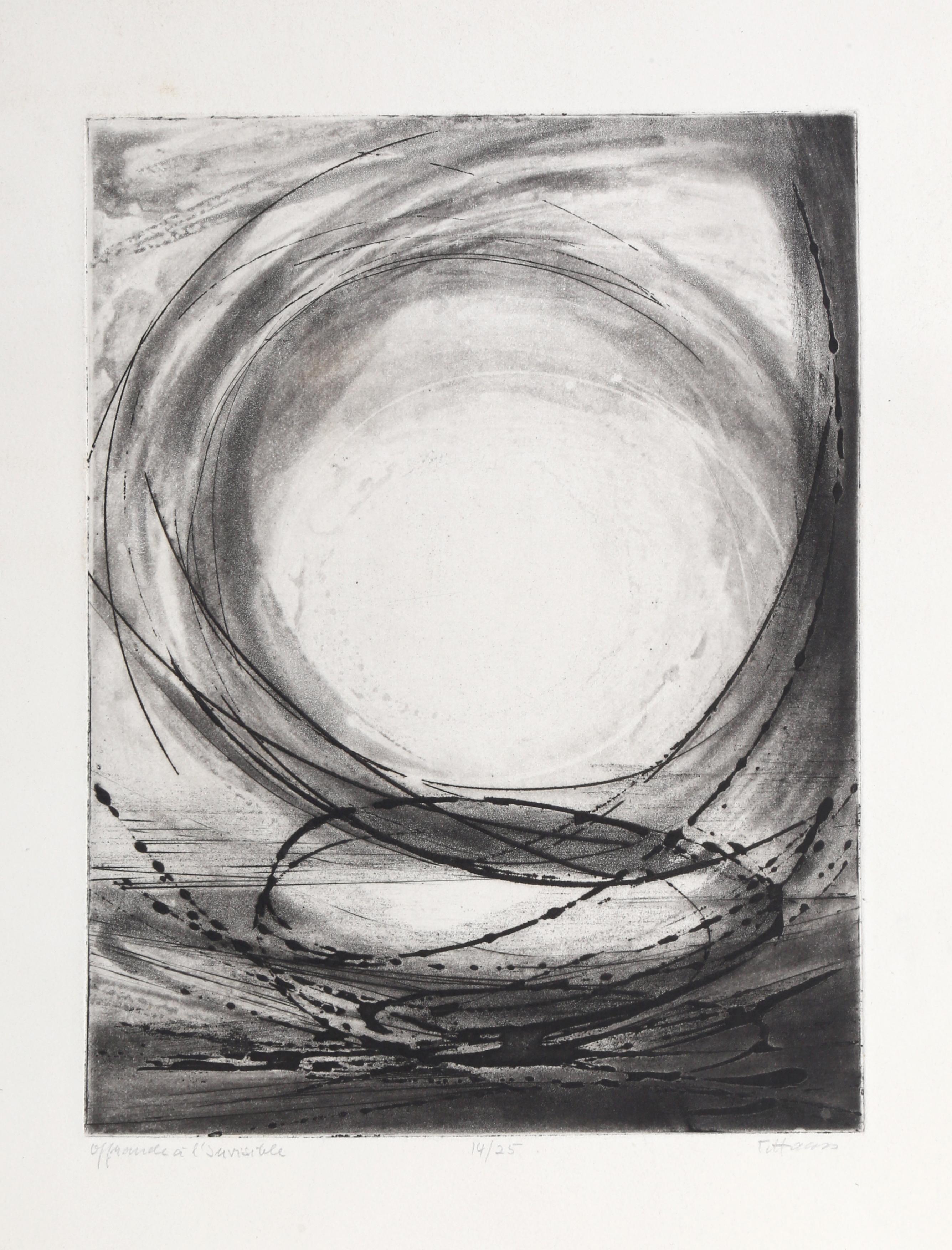 Offrende a l'Invisible, Abstrakte expressionistische Aquatinta-Radierung von Tereza Haass