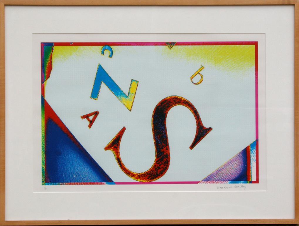 Artist: Beth Story
Title: Alphabet from the Portfolio: Visual Chemistry
Year: 1989
Medium: Digital Print, signed and numbered in pencil
Edition: 1/10
Image Size: 14.5 x 22 inches
Frame: 23 x 30 inches