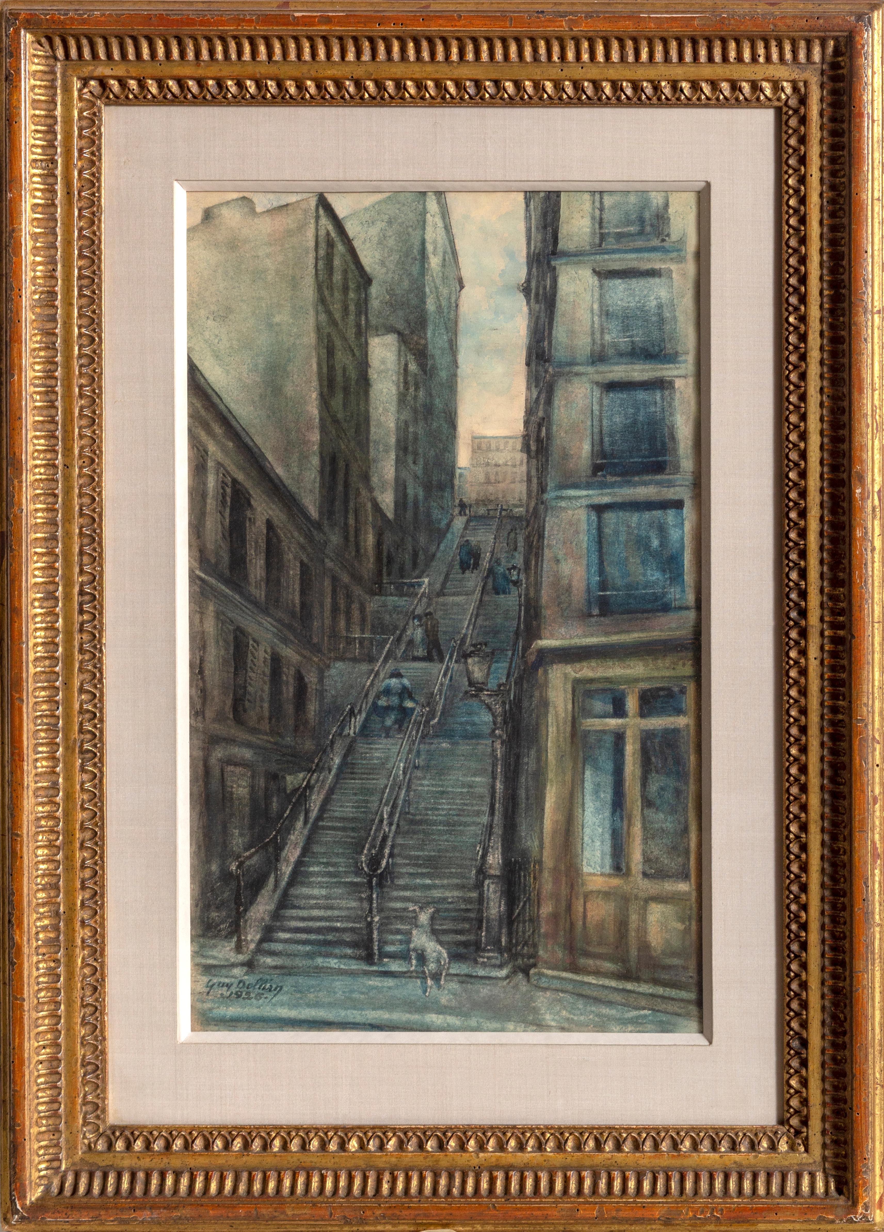 L'Escalier, Watercolor Painting by Guy Dollian