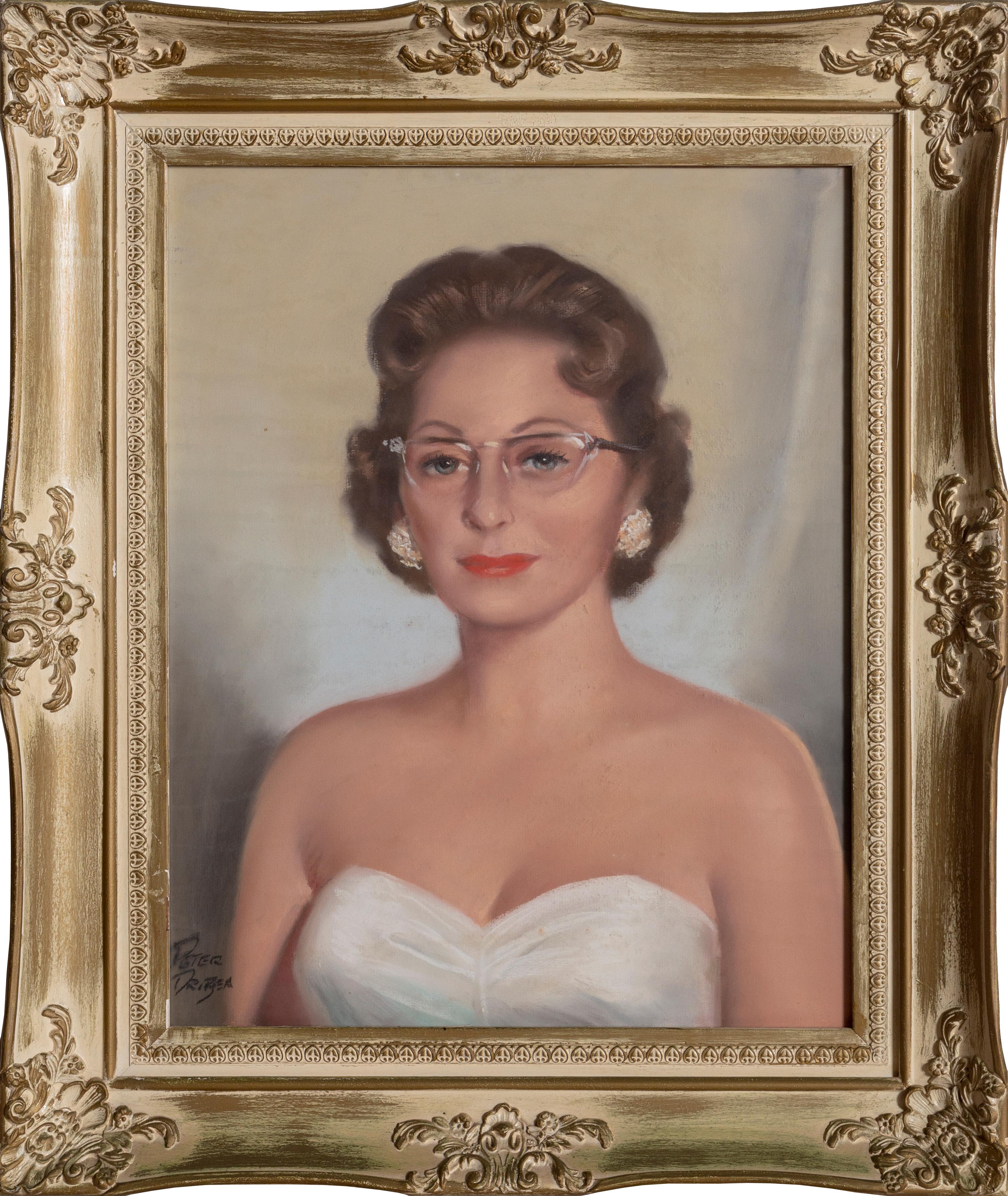 Portrait d'une femme, dessin au pastel encadré de Peter Driben