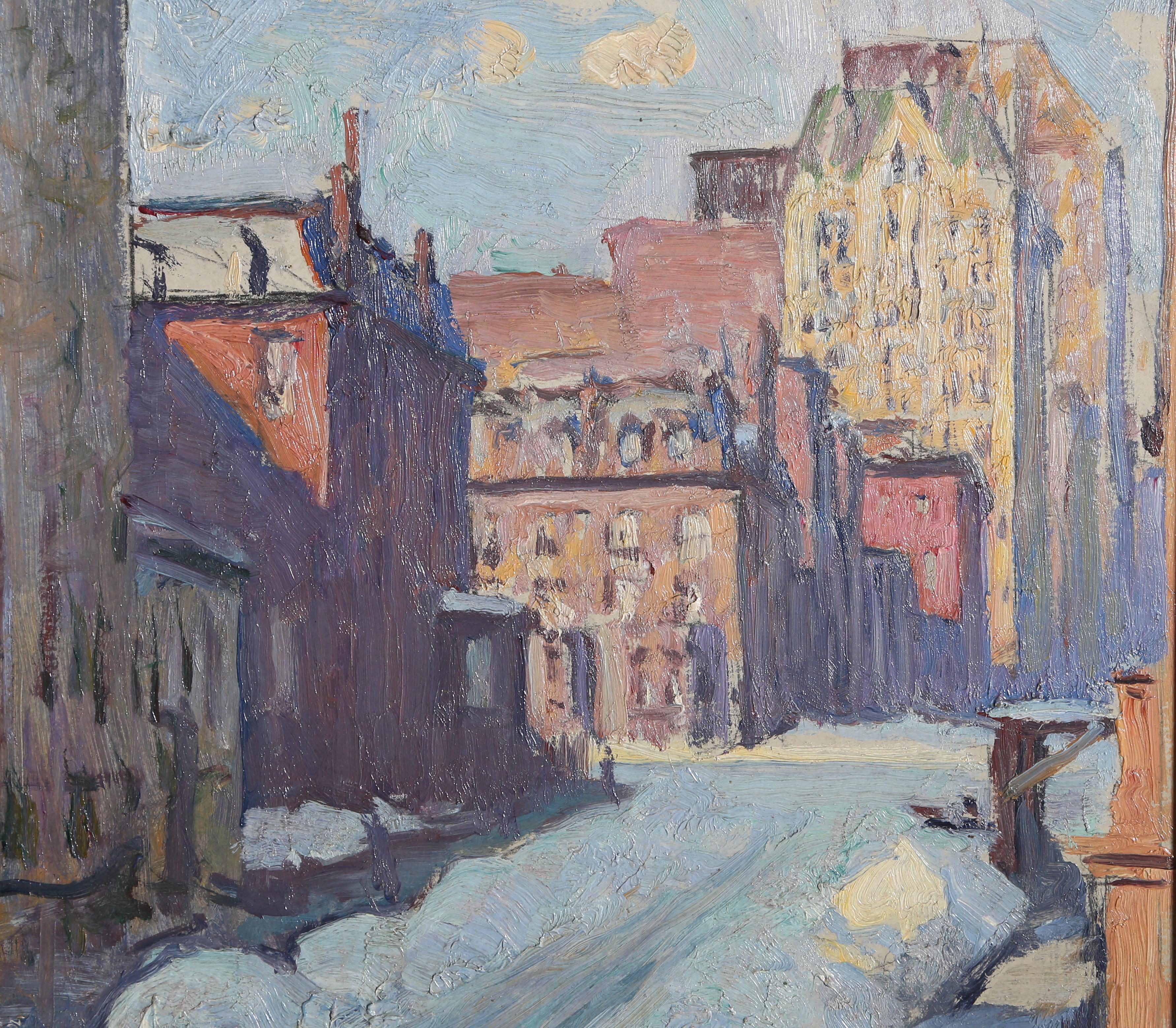 Winter Street Scene, New York City - Painting by Kenneth Frazier