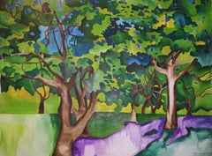 Trees, großes Aquarellgemälde von Richard Karwoski