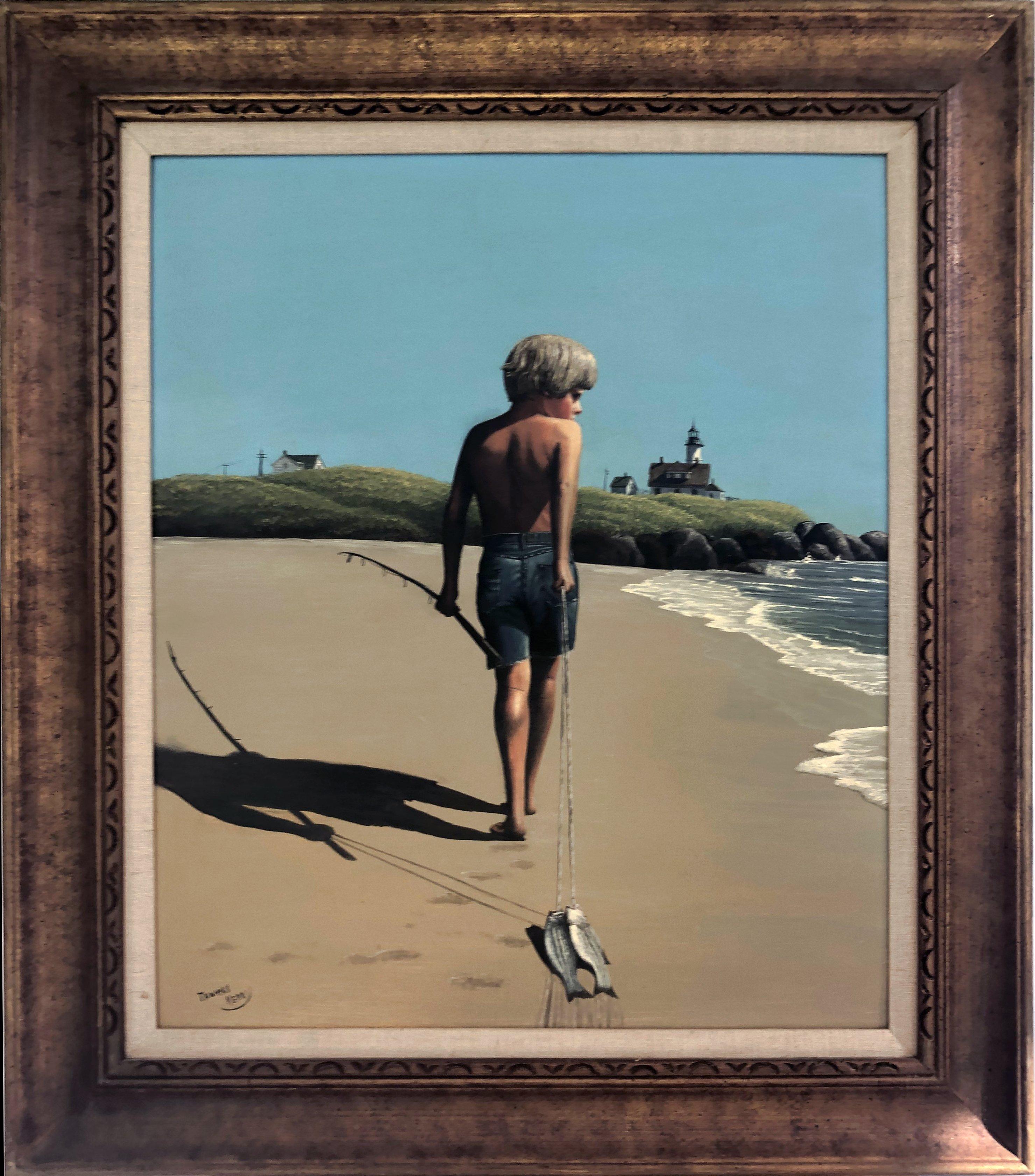 Boy with Fish, Oil Painting on Board by Thomas Kerry