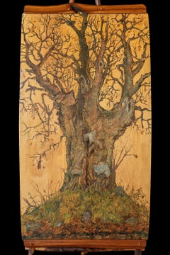 Le plus ancien arbre de Lockie Road, Rossie New York, acrylique sur bois de Paula Towne