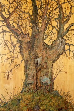 Oldest Tree on the Lockie Road, Rossie New York, Acrylic on Wood by Paula Towne