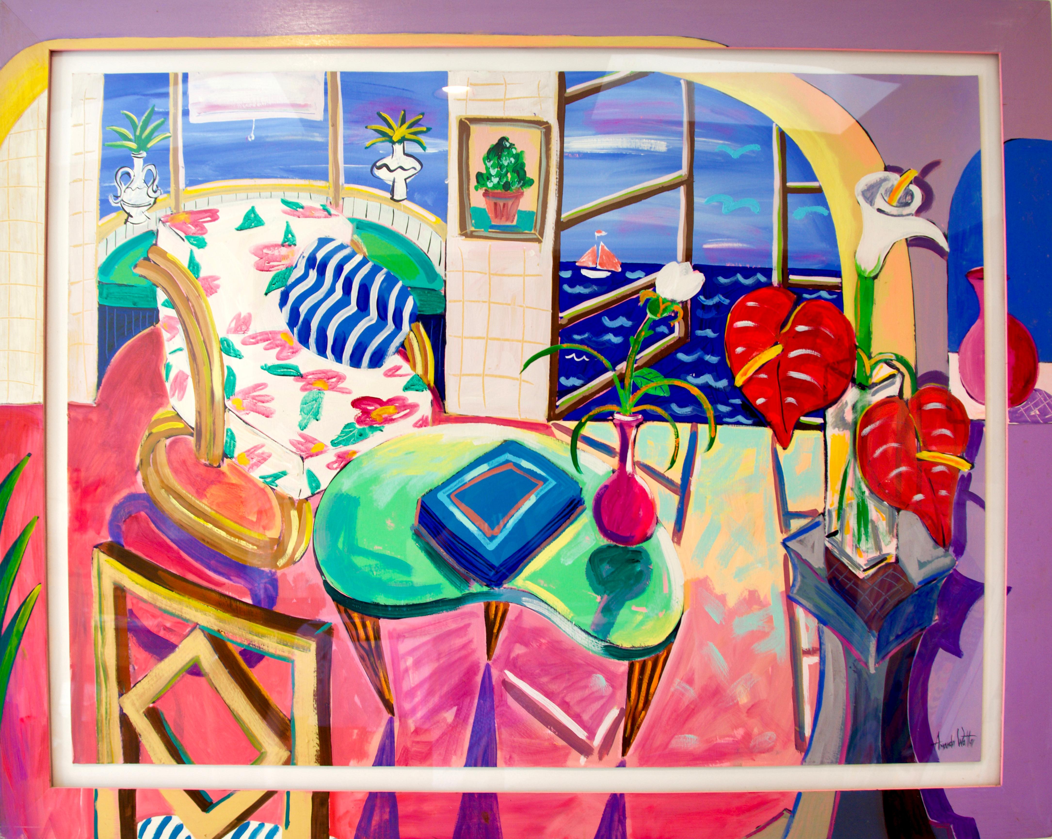 Une peinture florale joyeuse et lumineuse avec un cadre peint par l'artiste irlandaise Amanda Watt.
Anthurium
Amanda Watt, Irlandaise (1960)
Date : 1991
Acrylique sur papier, signée à gauche.
Taille : 48 x 60 in. (121.92 x 152.4 cm)