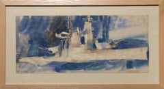 Retro Destroyer, American Modern Watercolor Painting by Robert Parker 1964
