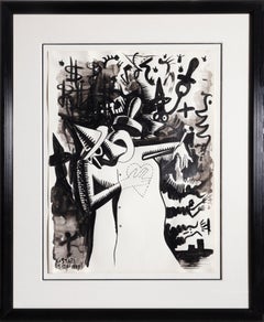 Retro Figure with Heart, Drawing by Mark Kostabi 1989