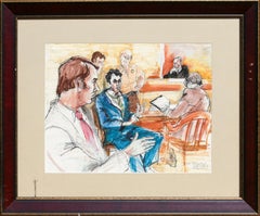 Vintage Jean Harris on the Witness Stand, Pencil and Ink on Paper by Marilyn Church