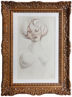 Portrait of a Woman, Cubist Charcoal and Pastel Drawing by Benjamin Benno