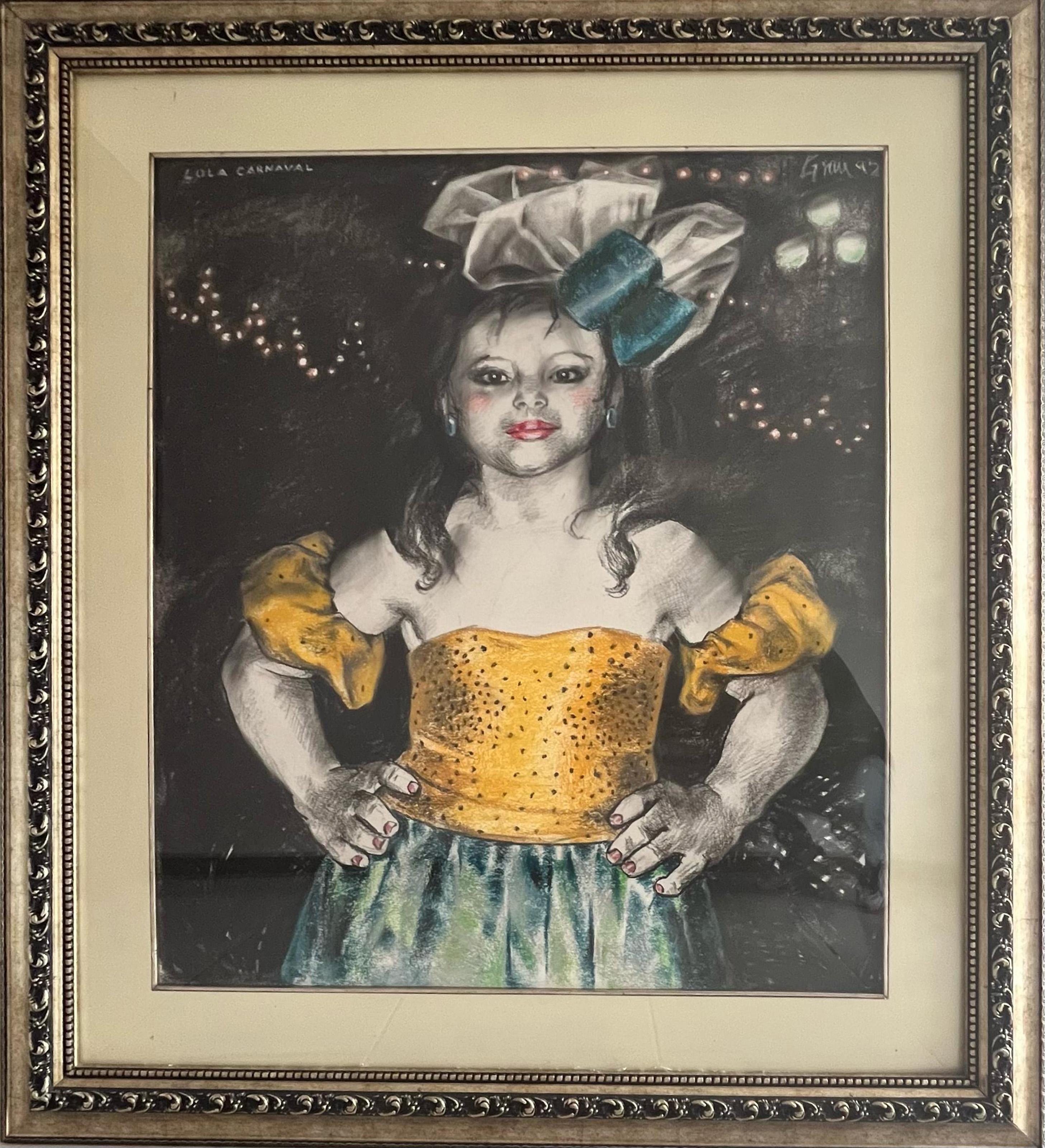 Lola Carnaval
Enrique Grau, Colombian (1920–2004)
Date: 1992
Charcoal and Pastel, signed, titled and dated
Size: 43.25 x 39.5 in. (109.86 x 100.33 cm)
Frame Size: 58.25 x 52.5 inches