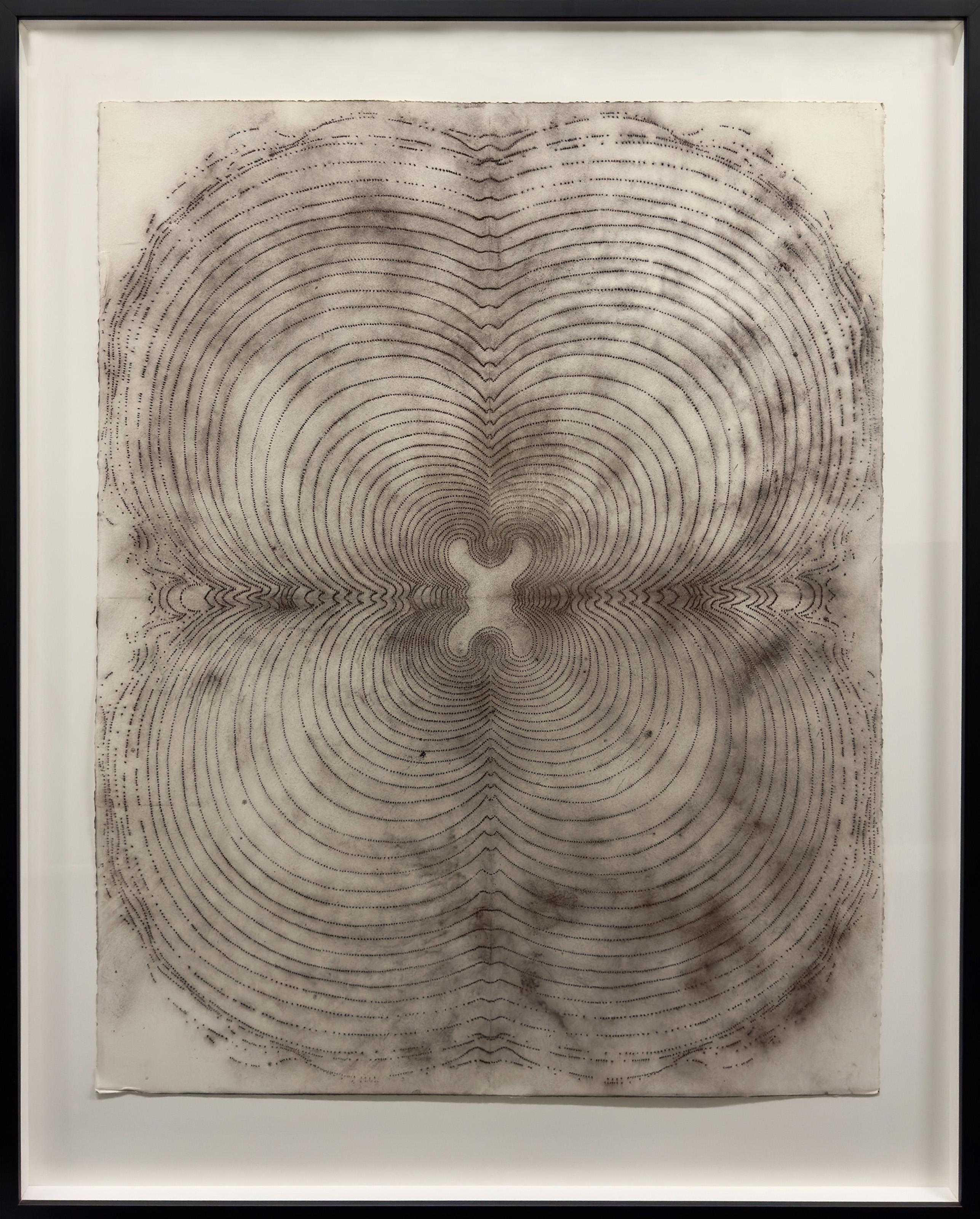 This Op Art piece by Mary Judge artist uses a technique known as stippling to create several concentric rings made of tiny individual dots. The work is part of her “Concentric Shape Series” and is signed and dated on the verso.

Untitled
Mary Judge,