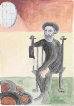 Seated Man, 1978, Folk Art Watercolor and Graphite by David Schwab