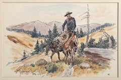 Impressionistischer Mountain Trail, impressionistisches Tusche- und Aquarellgemälde von John Wade Hampton