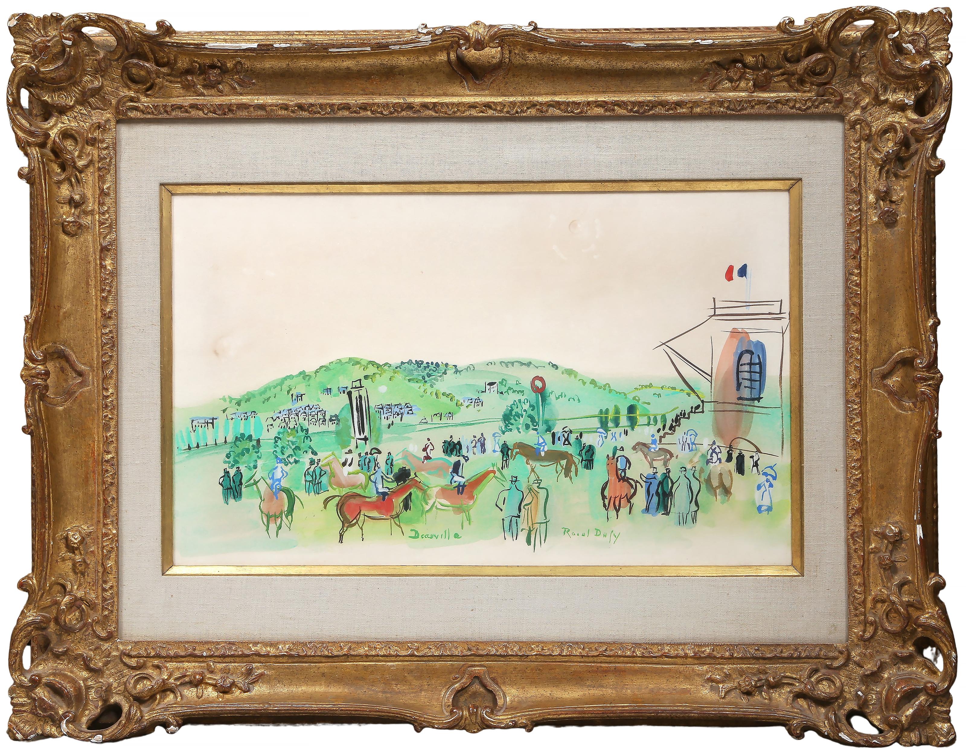 Cursos en Deauville, Acuarela moderna original de Raoul Dufy