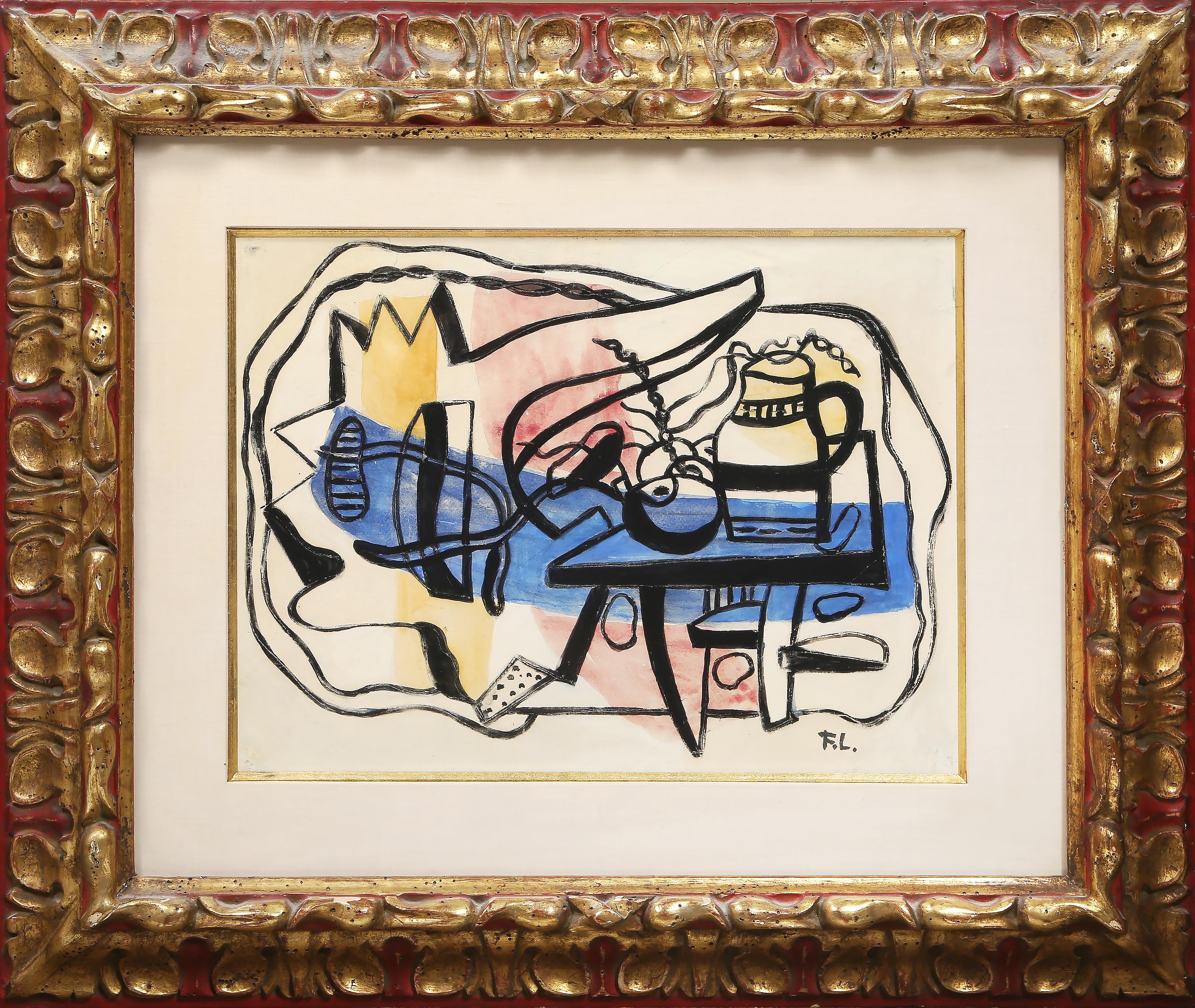 Komposition, Originales modernes Stillleben in Gouache von Fernand Leger